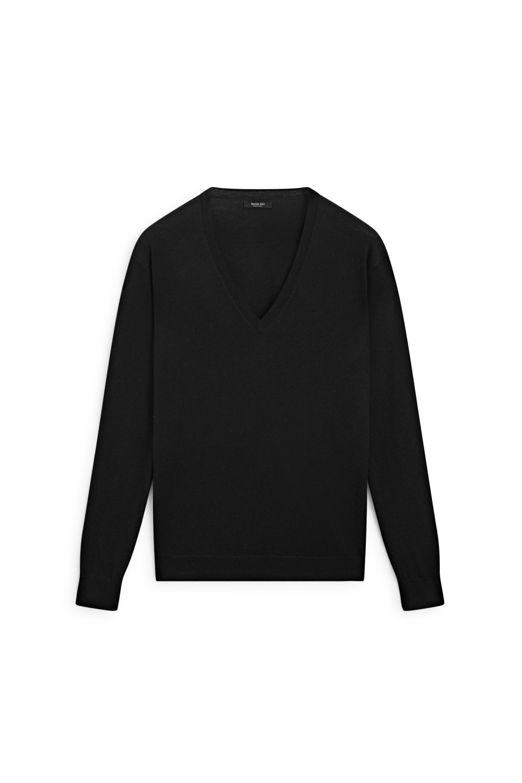 V-neck knit sweater - BLACK