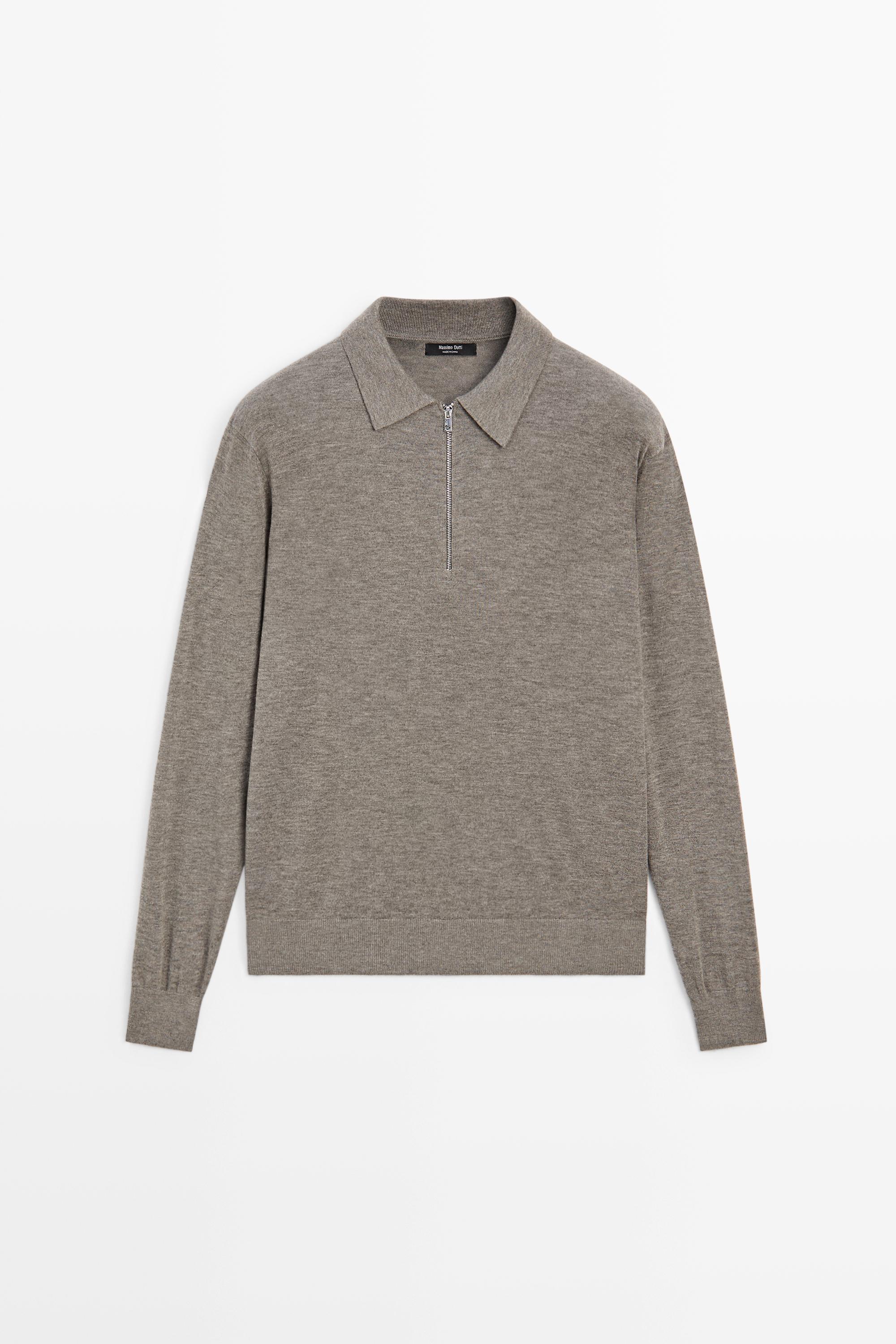 Wool blend quarter-zip knit sweater - DARK KHAKI