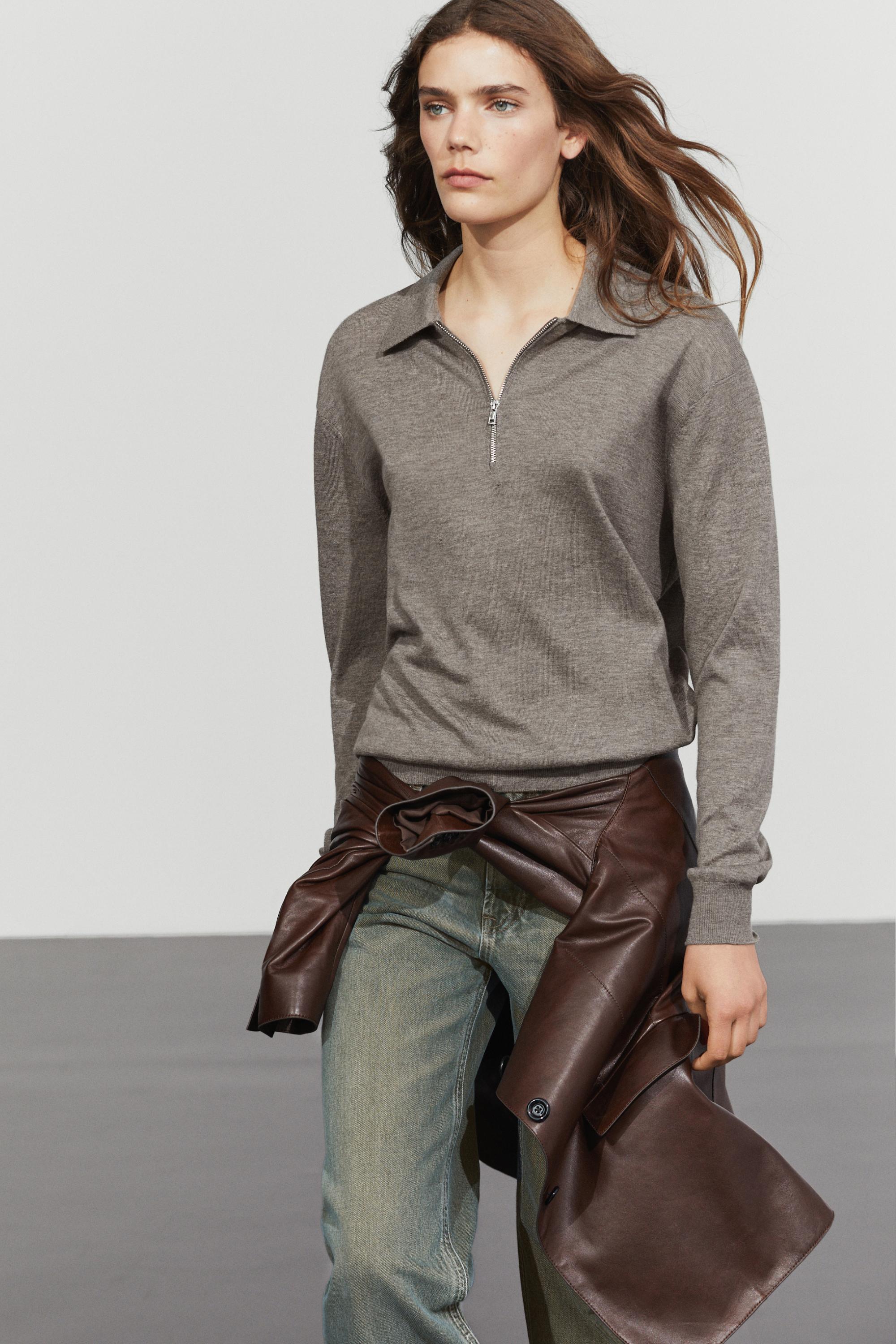 Wool blend quarter-zip knit sweater - DARK KHAKI