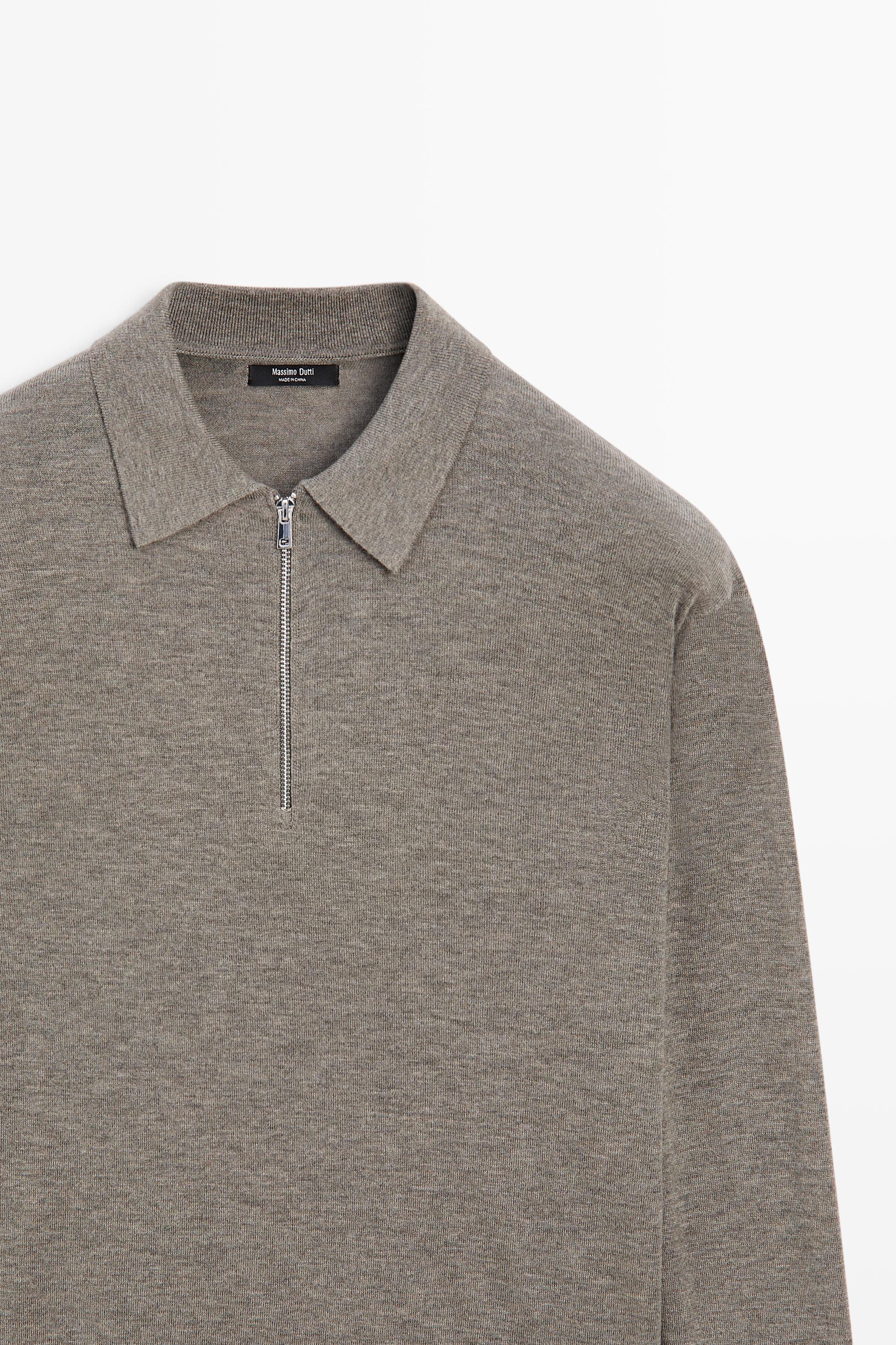 Wool blend quarter-zip knit sweater - DARK KHAKI