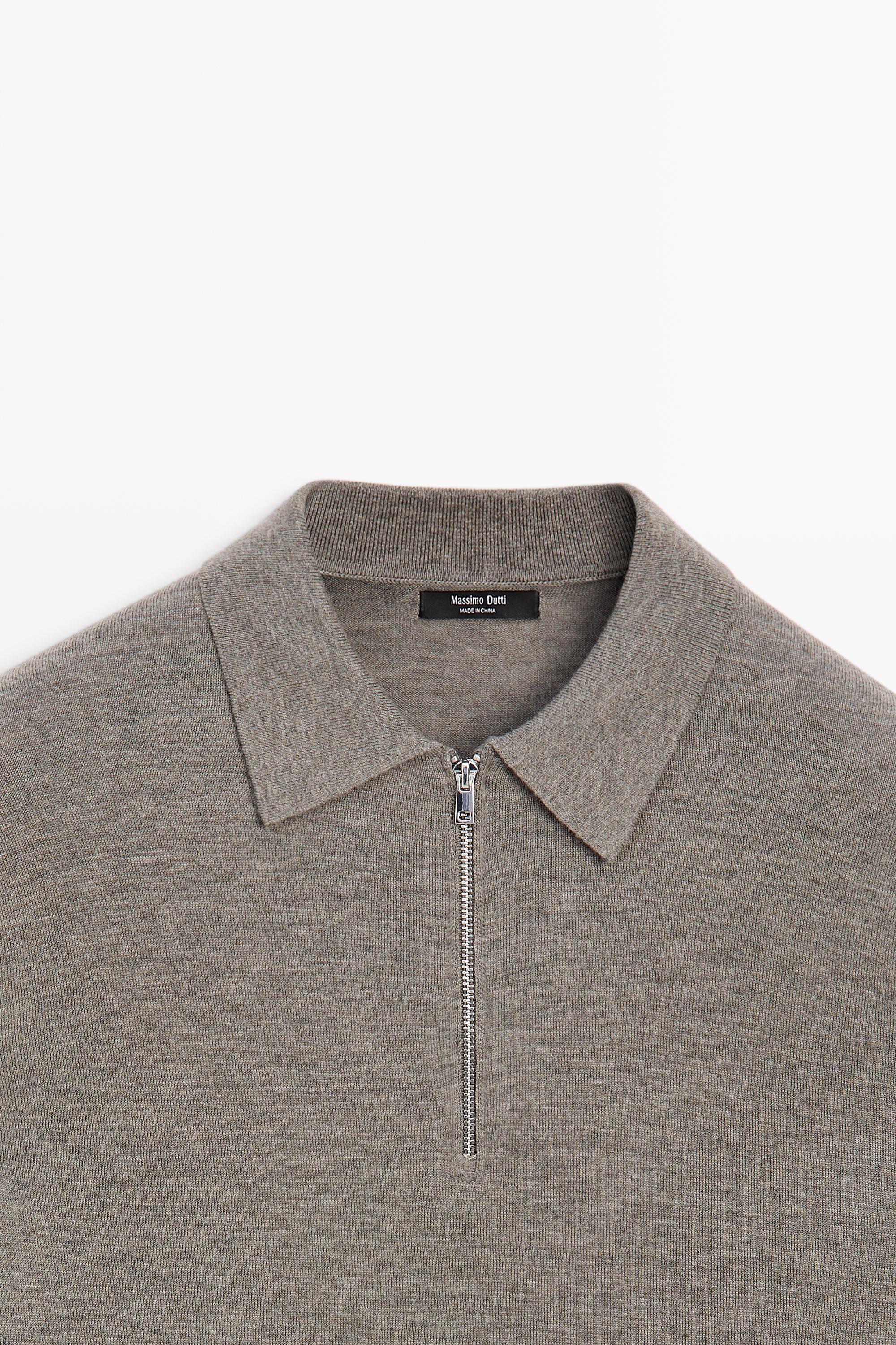 Wool blend quarter-zip knit sweater - DARK KHAKI