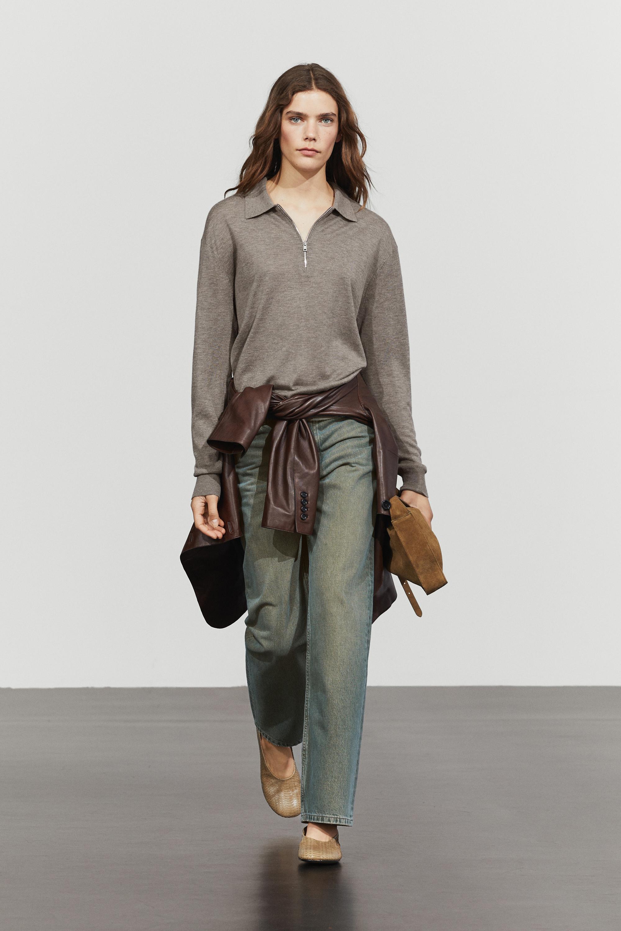 Wool blend quarter-zip knit sweater - DARK KHAKI