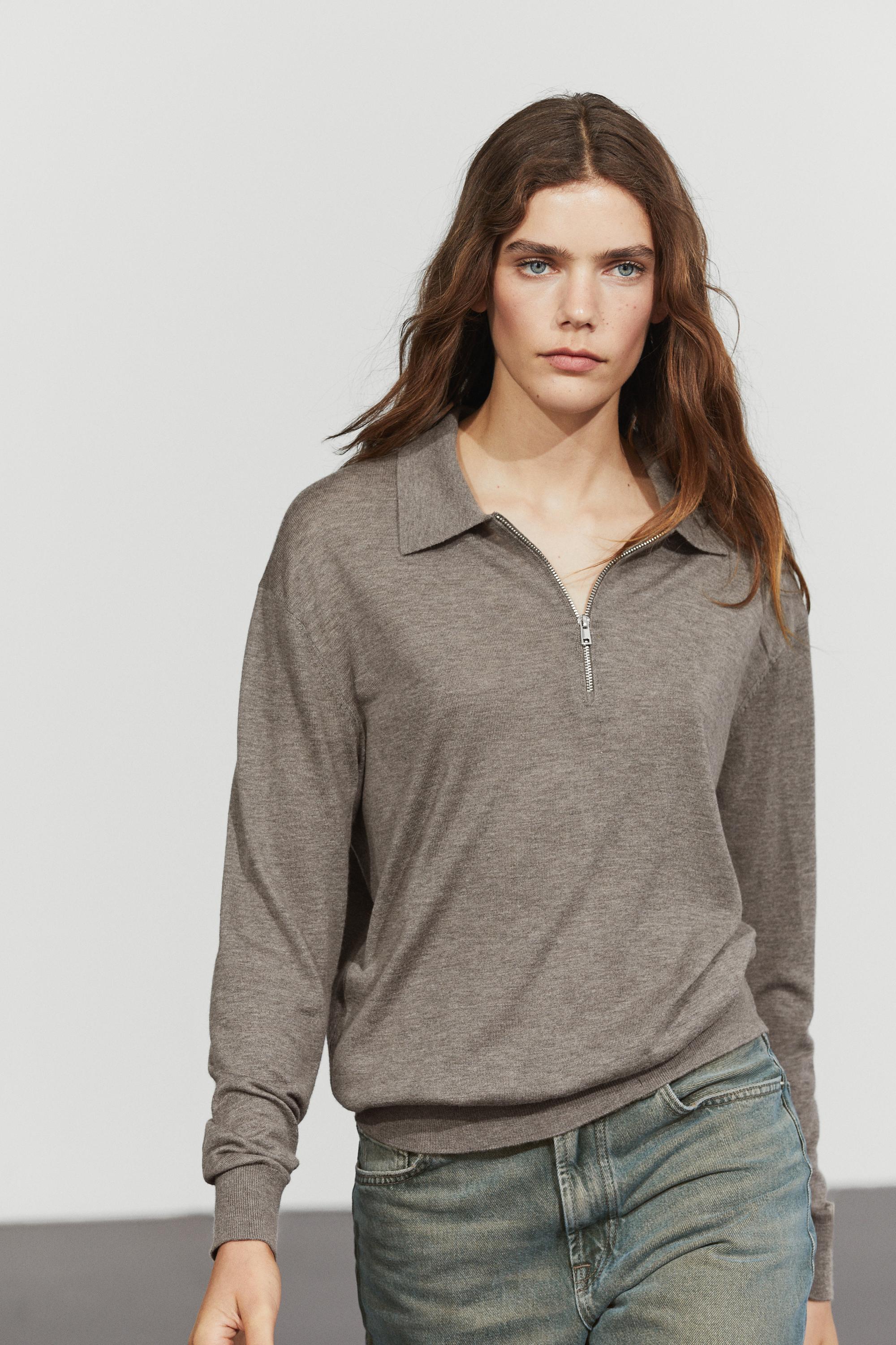 Wool blend quarter-zip knit sweater - DARK KHAKI
