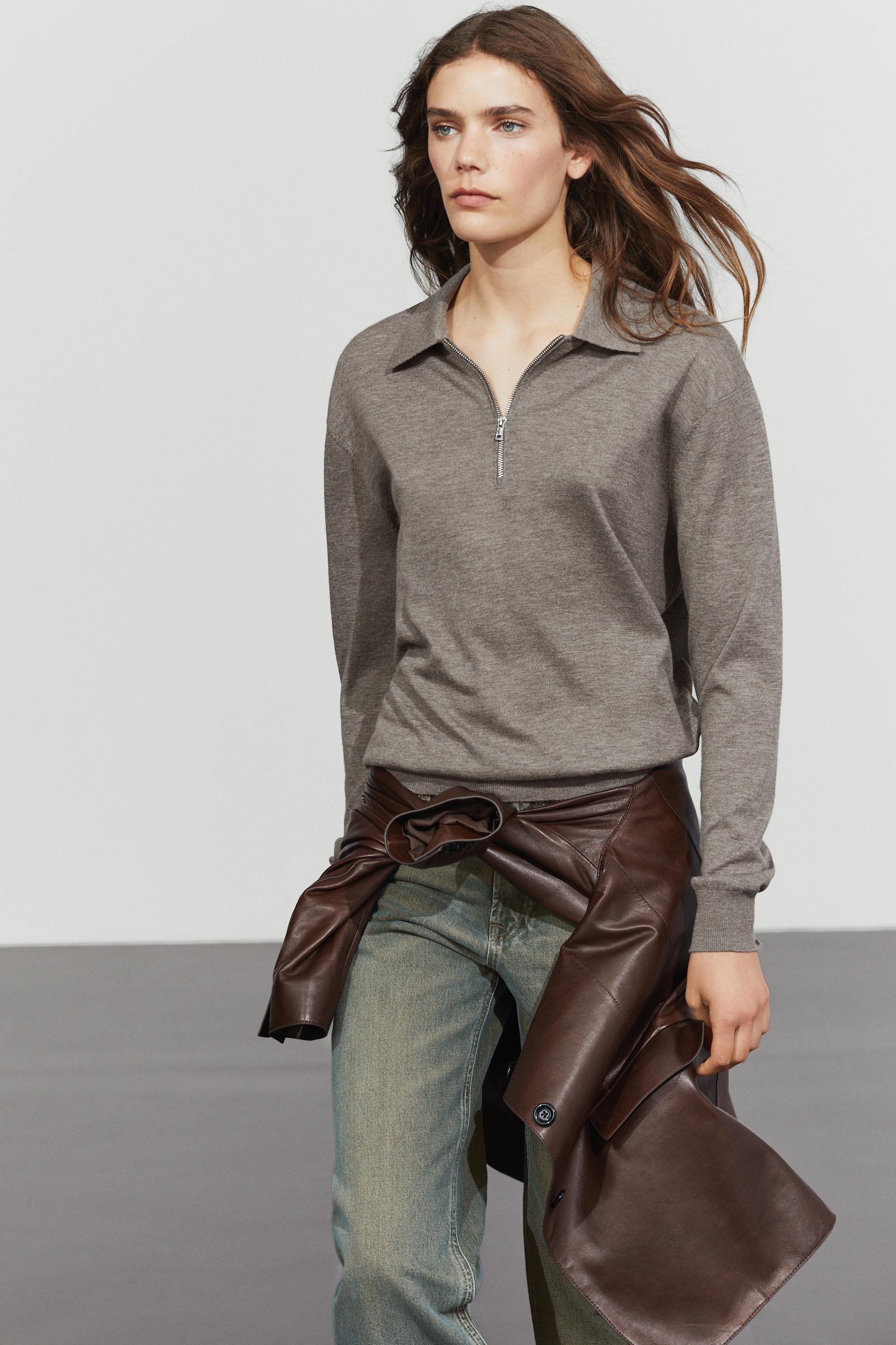 Wool blend quarter-zip knit sweater - DARK KHAKI