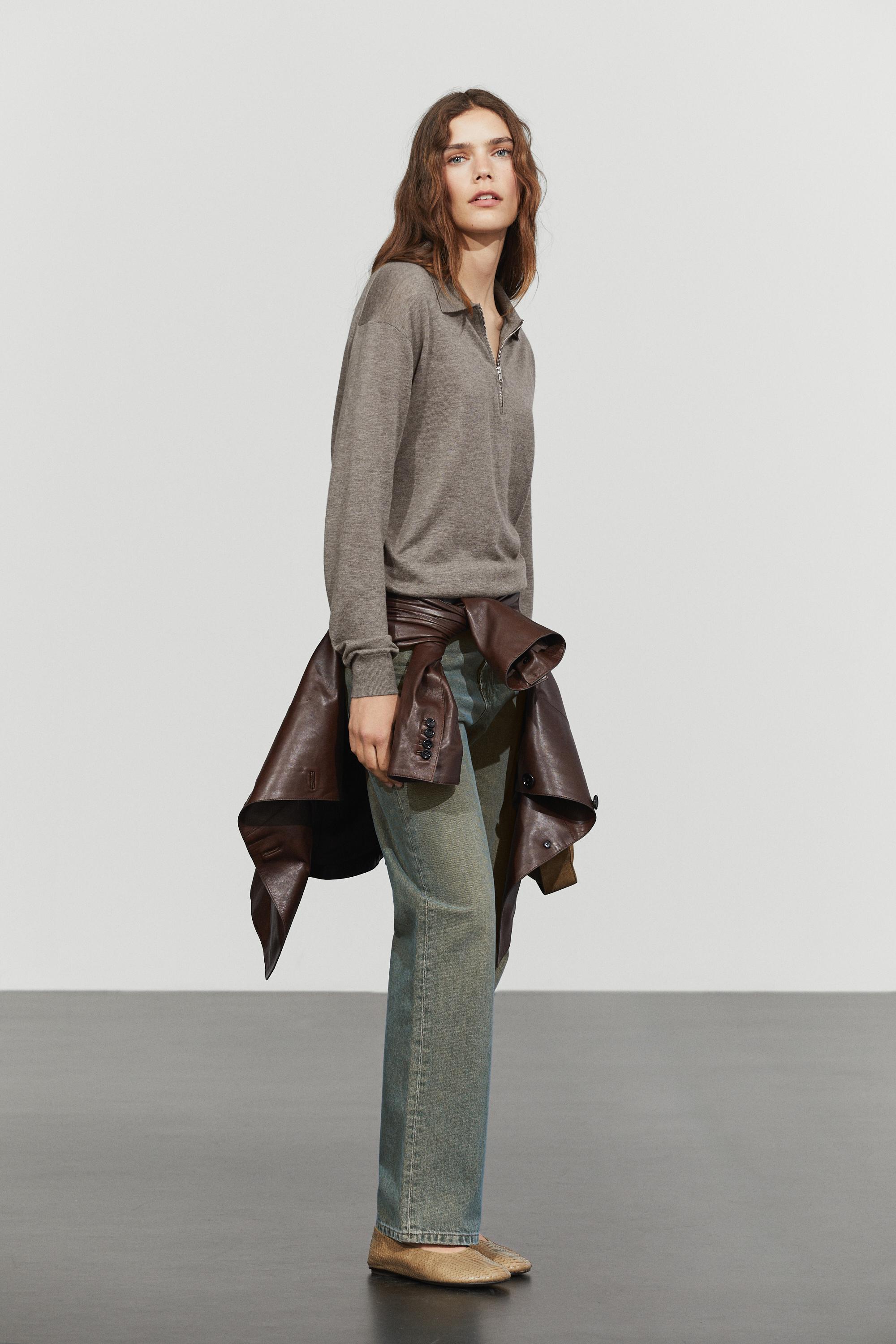 Wool blend quarter-zip knit sweater - DARK KHAKI