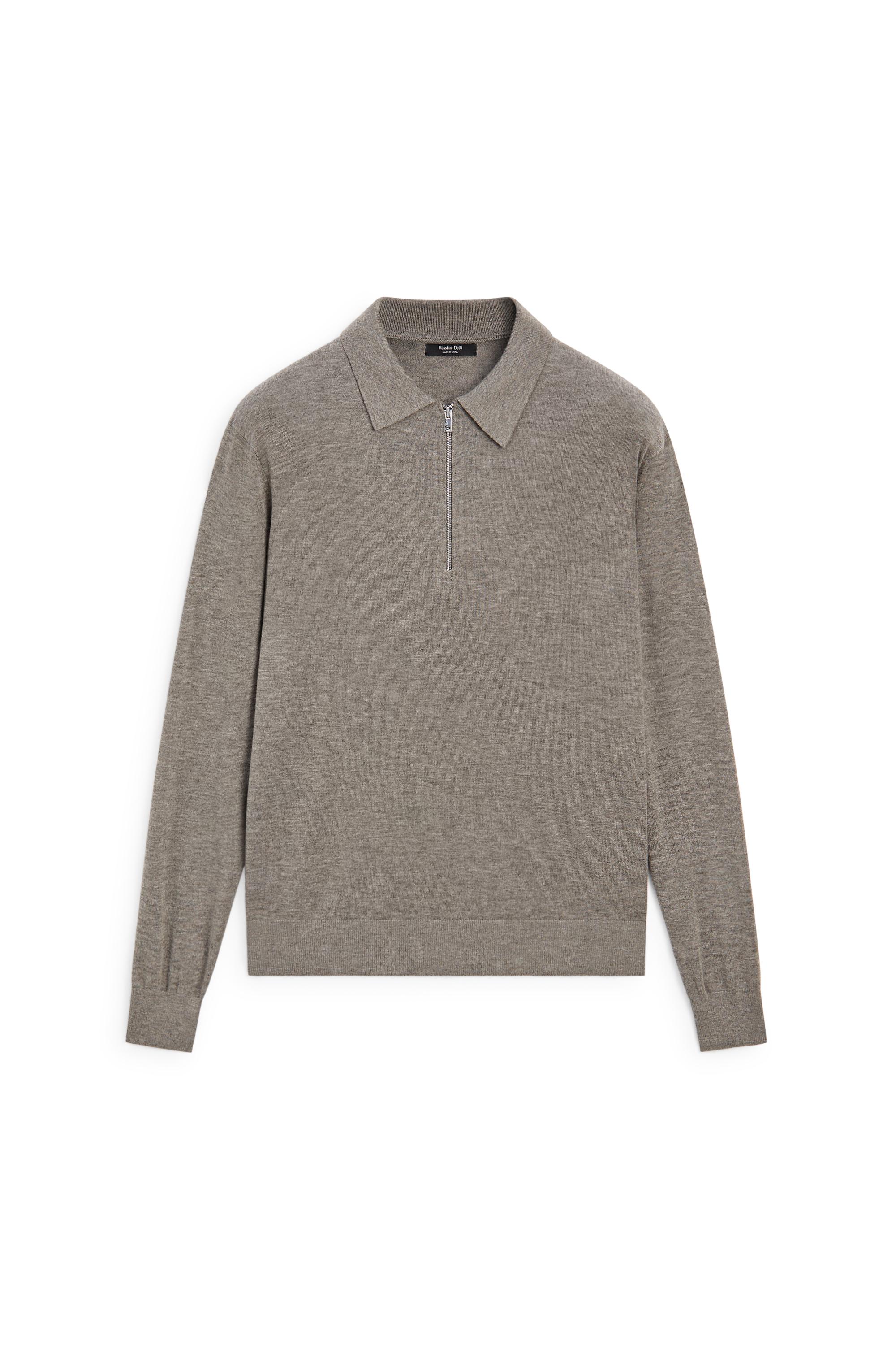 Wool blend quarter-zip knit sweater - DARK KHAKI