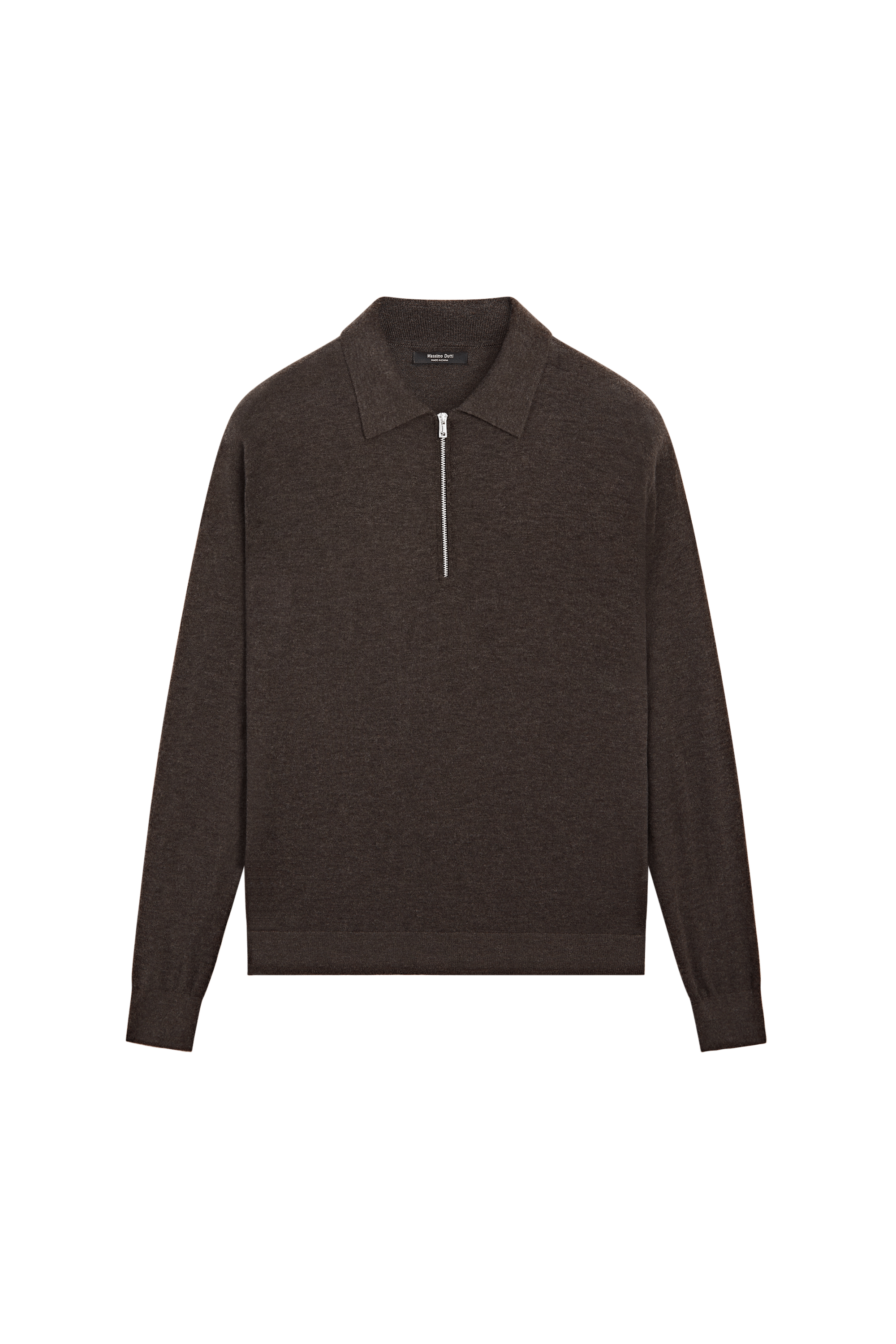 Wool blend quarter-zip knit sweater - CHOCOLATE BROWN
