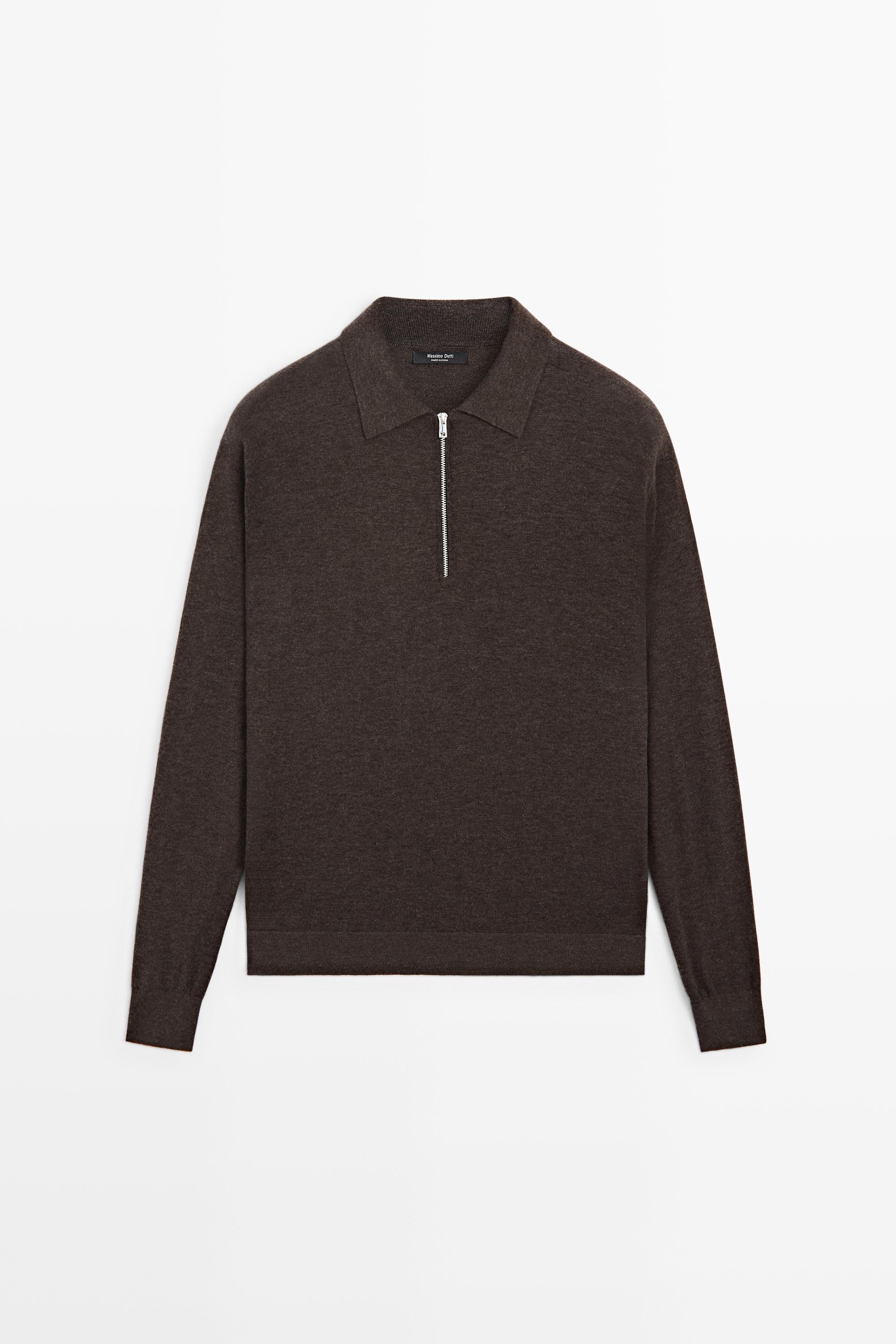 Wool blend quarter-zip knit sweater - CHOCOLATE BROWN