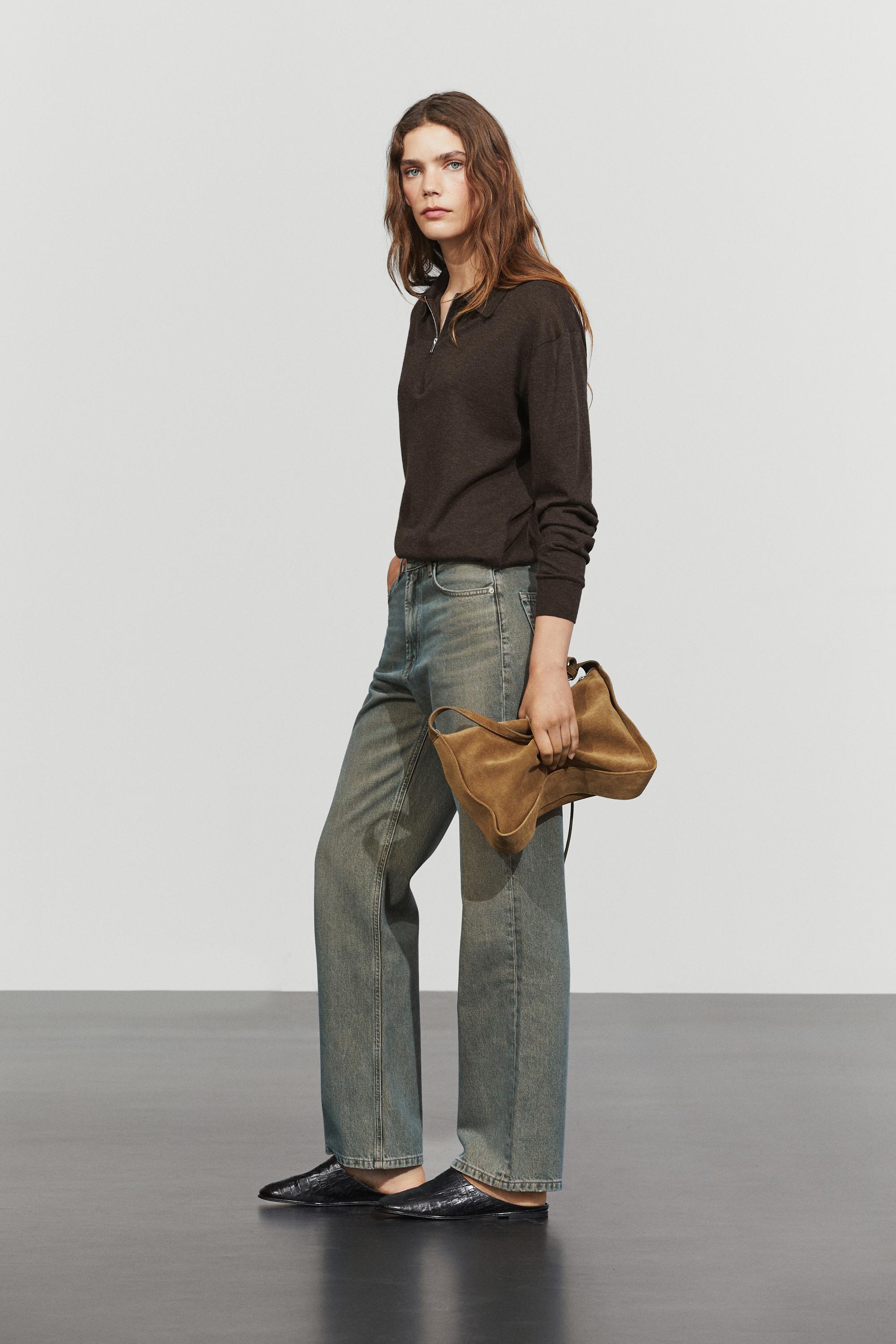 Wool blend quarter-zip knit sweater - CHOCOLATE BROWN