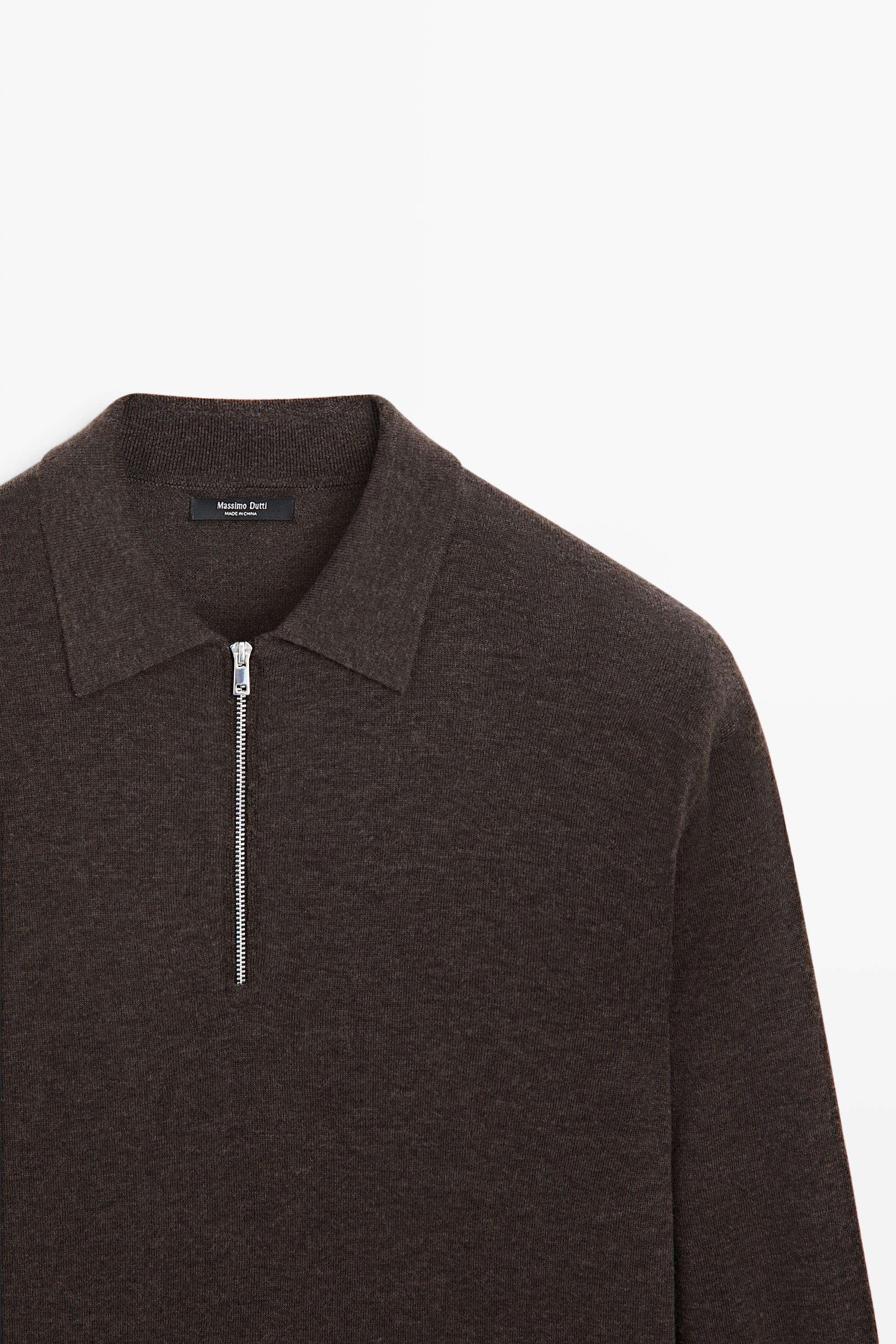 Wool blend quarter-zip knit sweater - CHOCOLATE BROWN