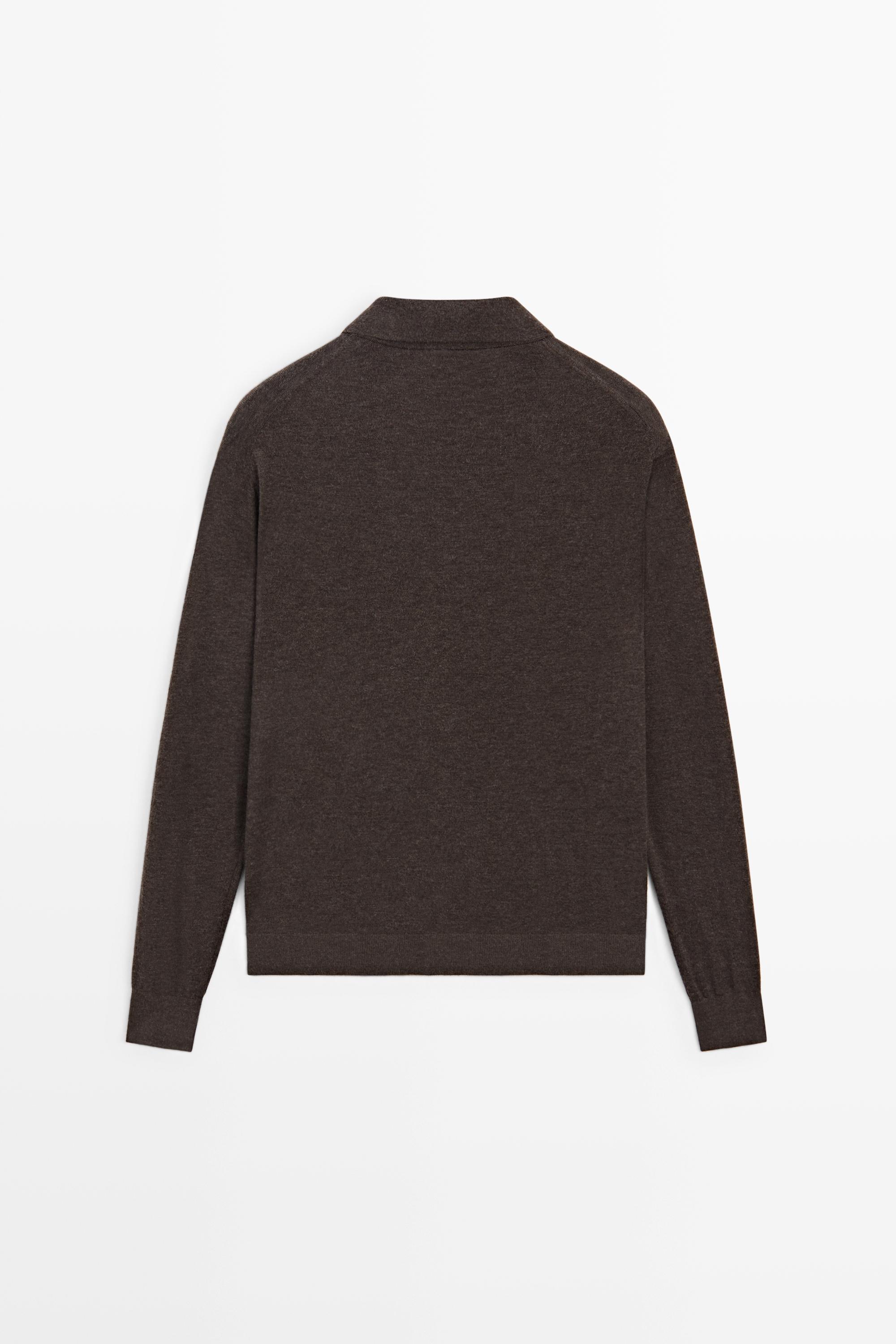 Wool blend quarter-zip knit sweater - CHOCOLATE BROWN