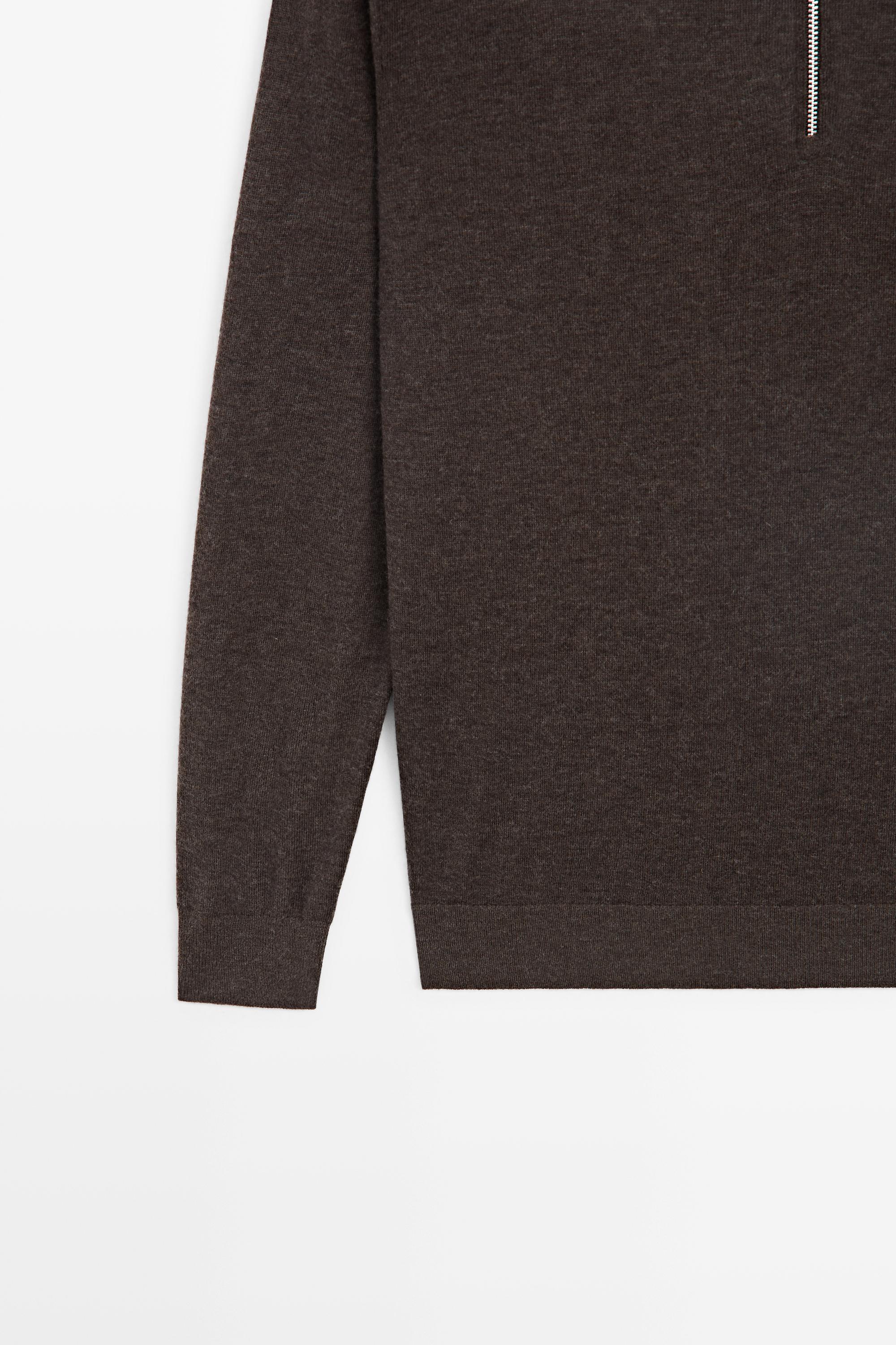 Wool blend quarter-zip knit sweater - CHOCOLATE BROWN