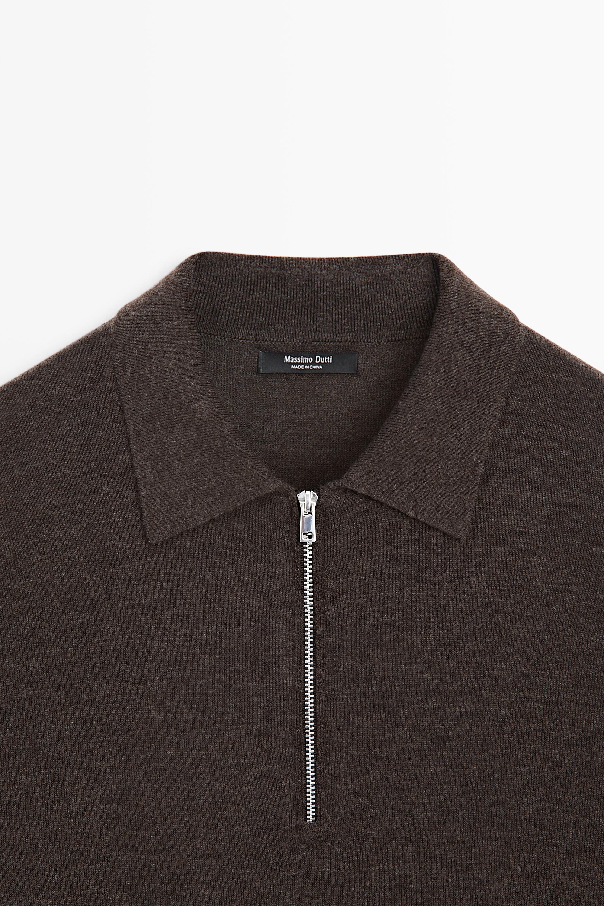 Wool blend quarter-zip knit sweater - CHOCOLATE BROWN