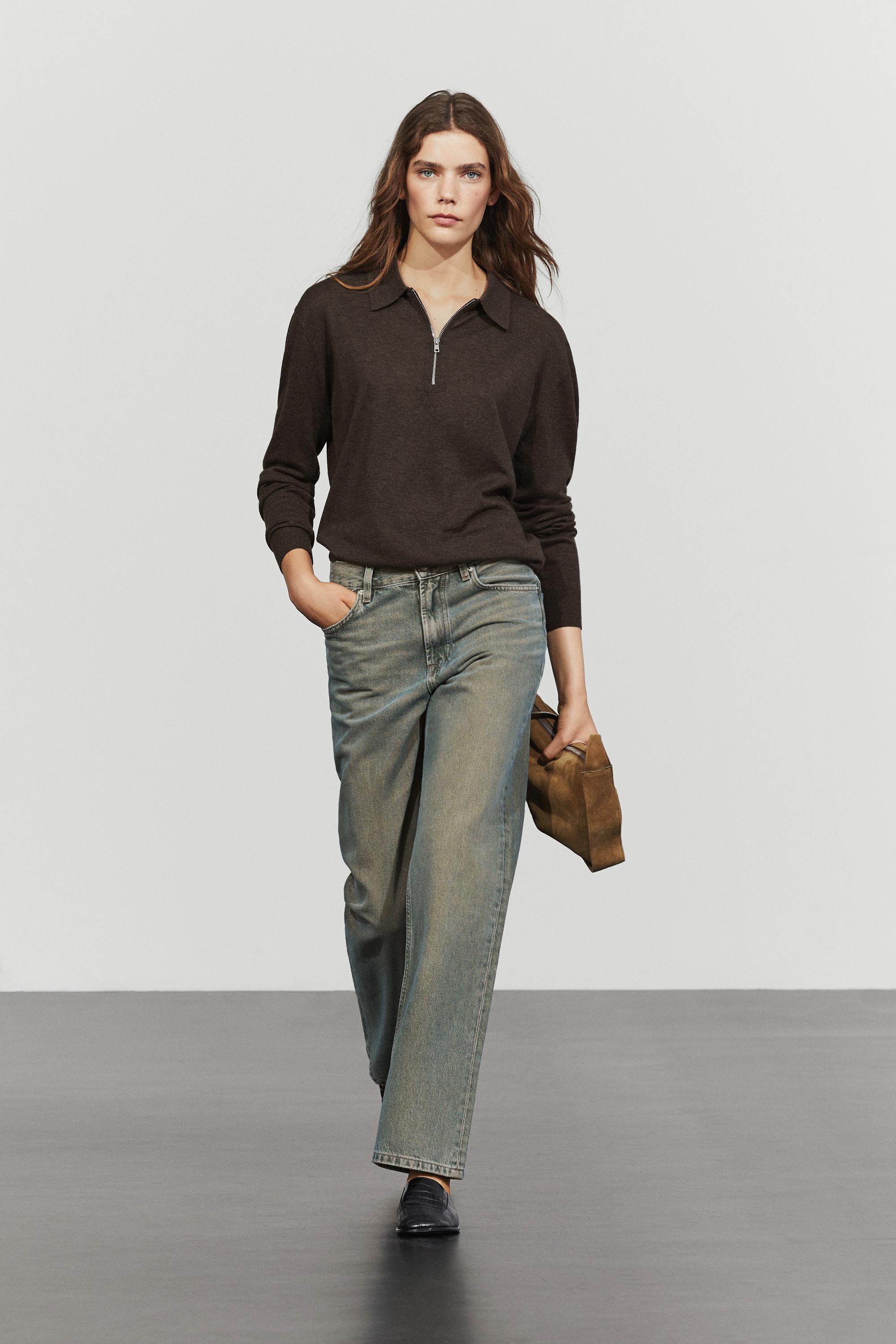 Wool blend quarter-zip knit sweater - CHOCOLATE BROWN