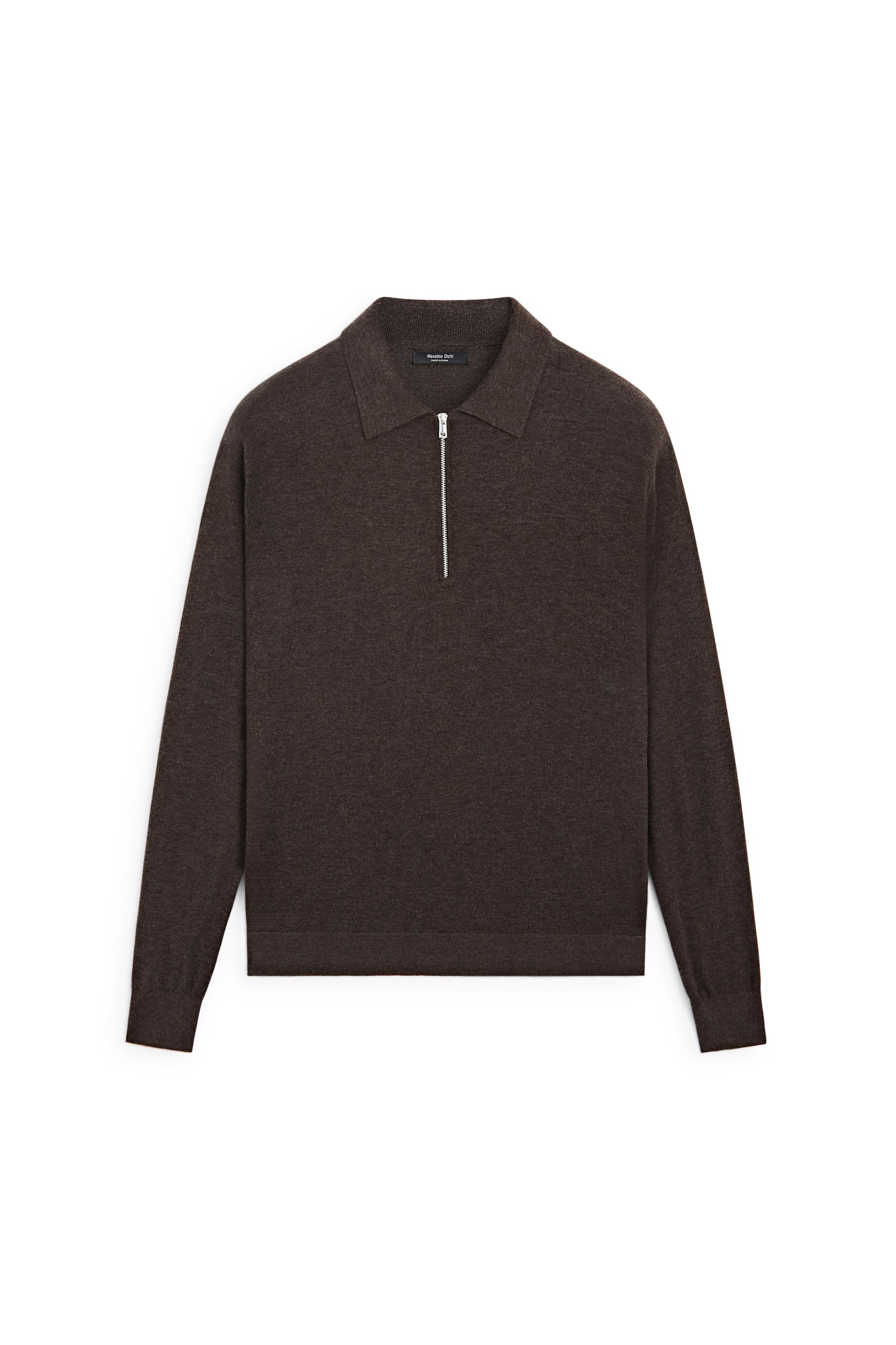 Wool blend quarter-zip knit sweater - CHOCOLATE BROWN