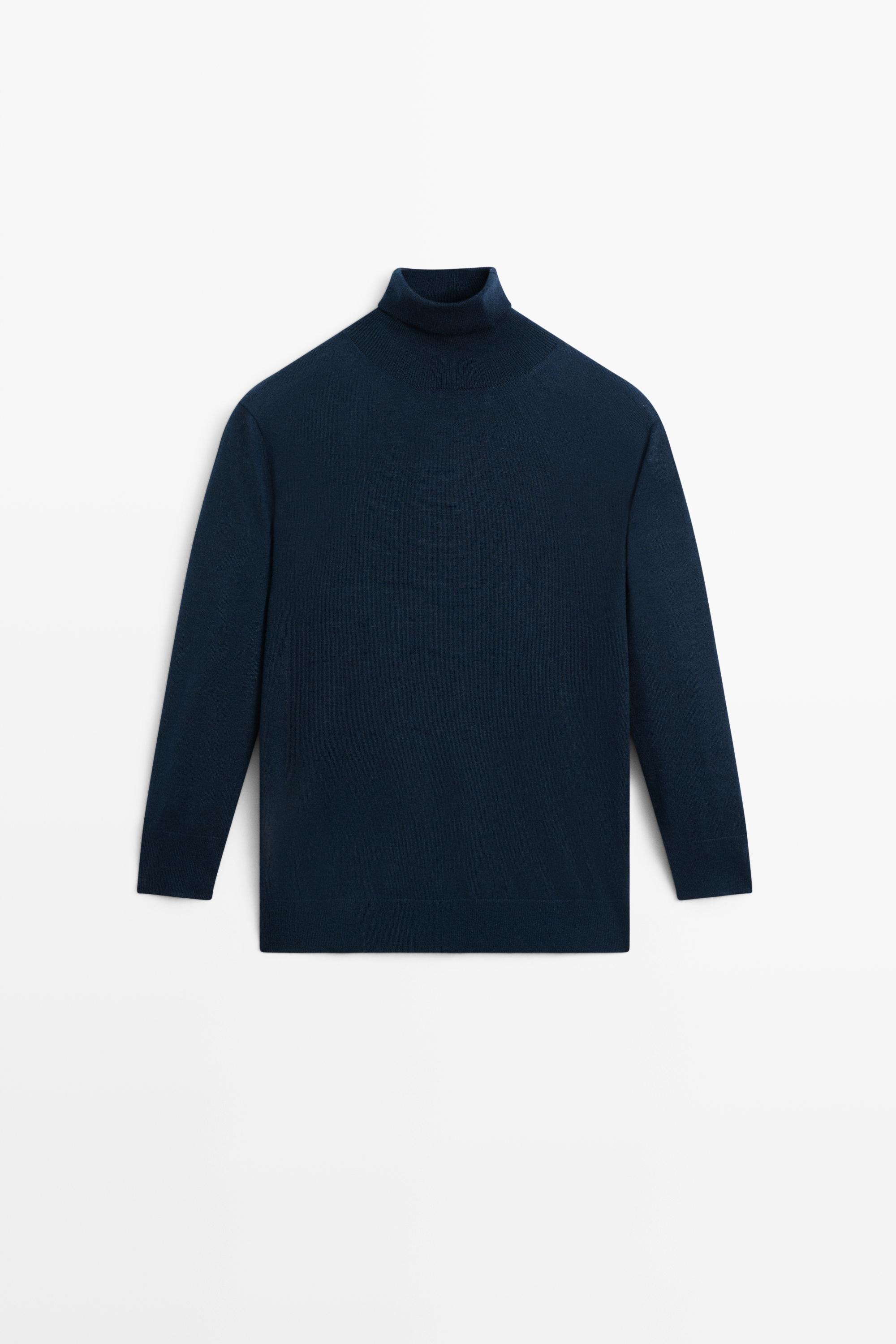 Wool blend turtleneck knit sweater - NAVY BLUE