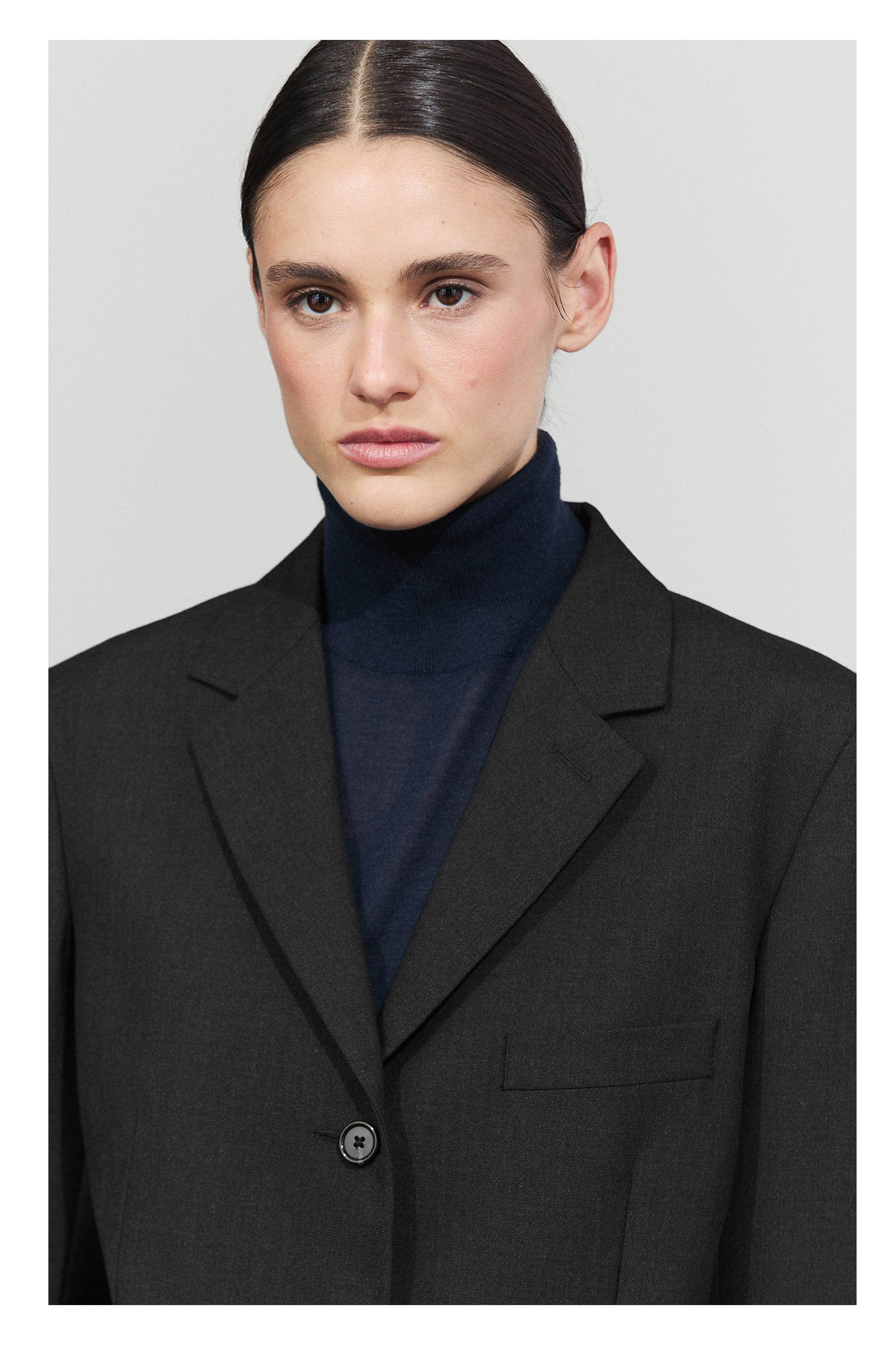 Wool blend turtleneck knit sweater - NAVY BLUE
