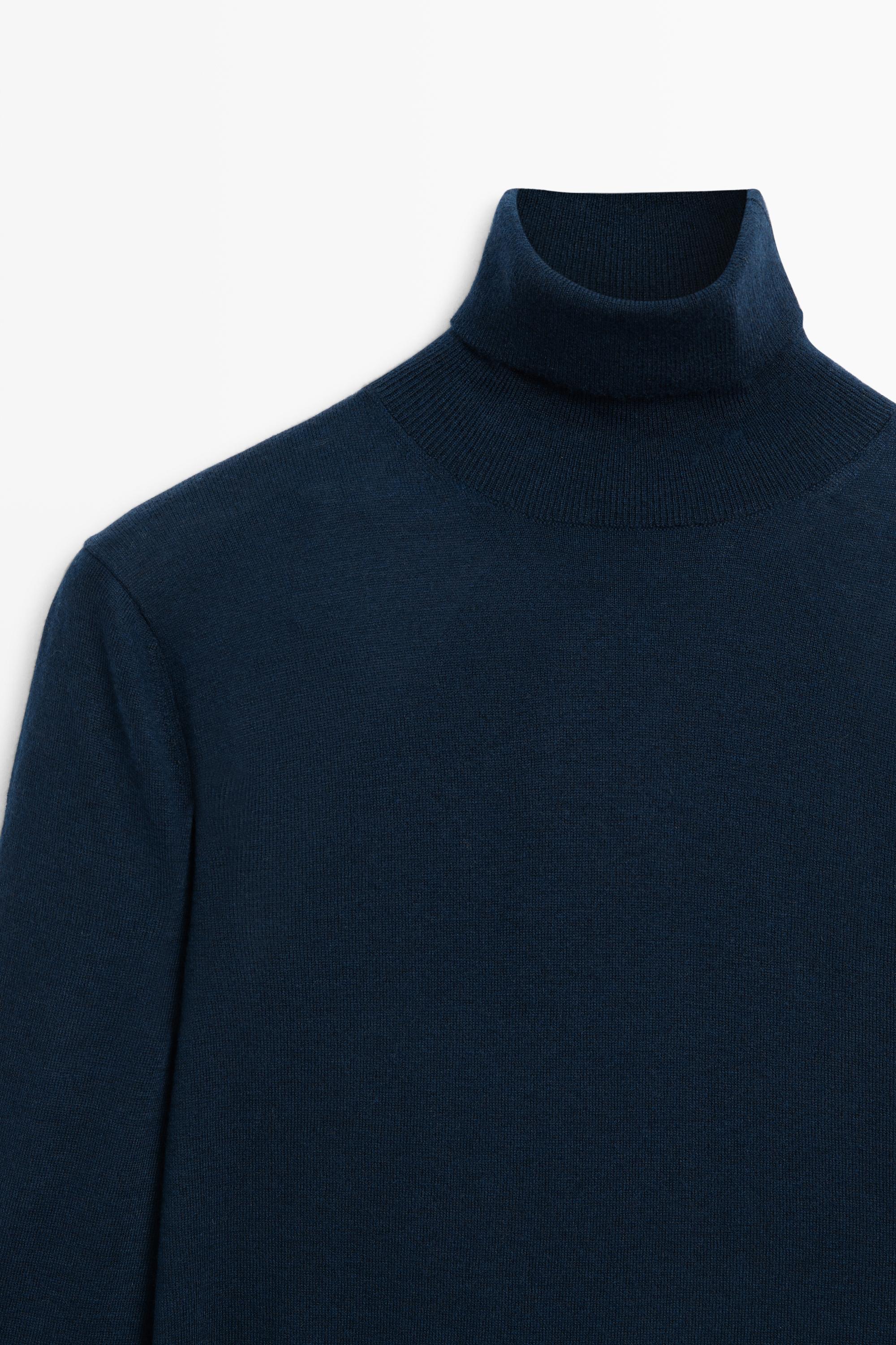 Wool blend turtleneck knit sweater - NAVY BLUE