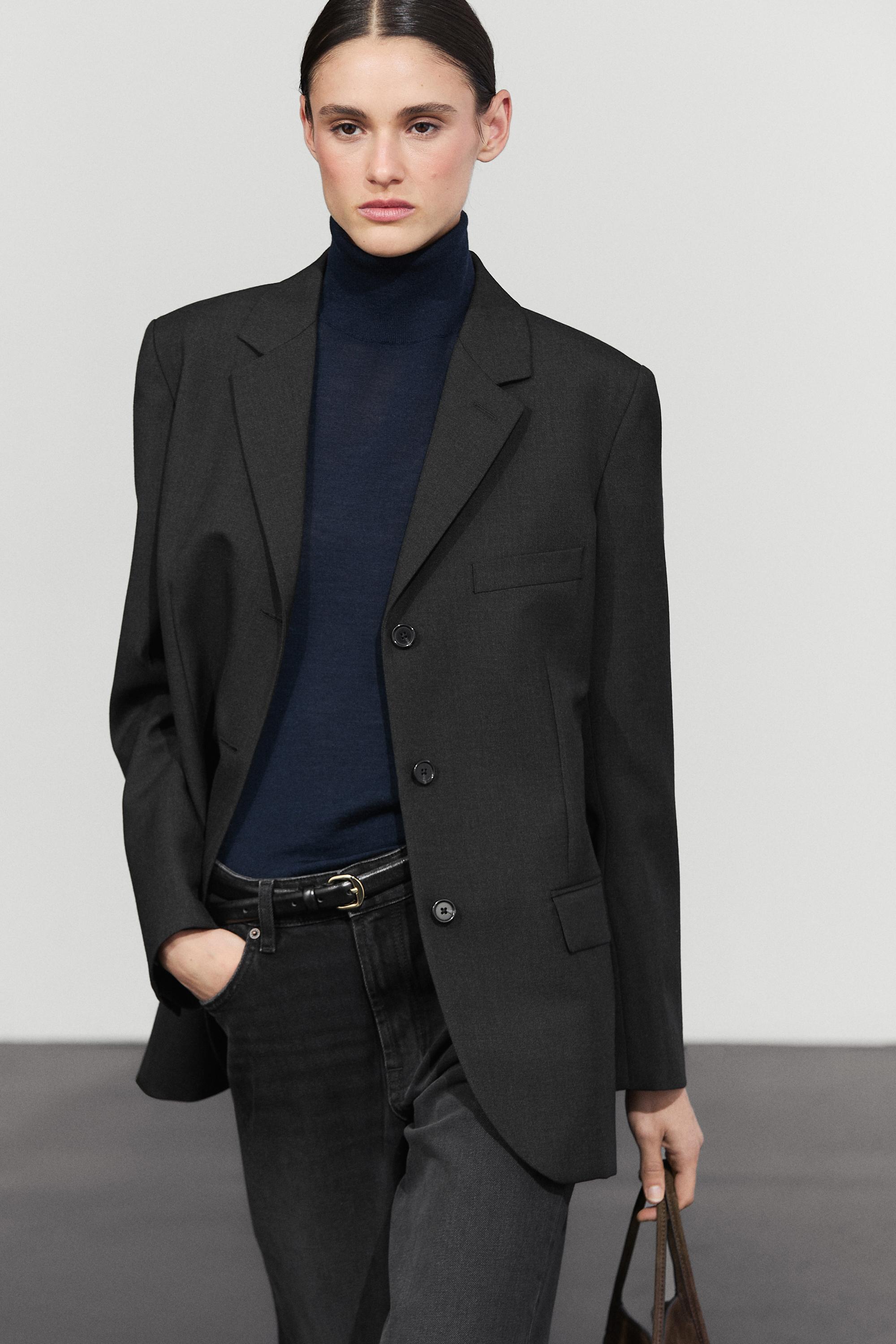 Wool blend turtleneck knit sweater - NAVY BLUE