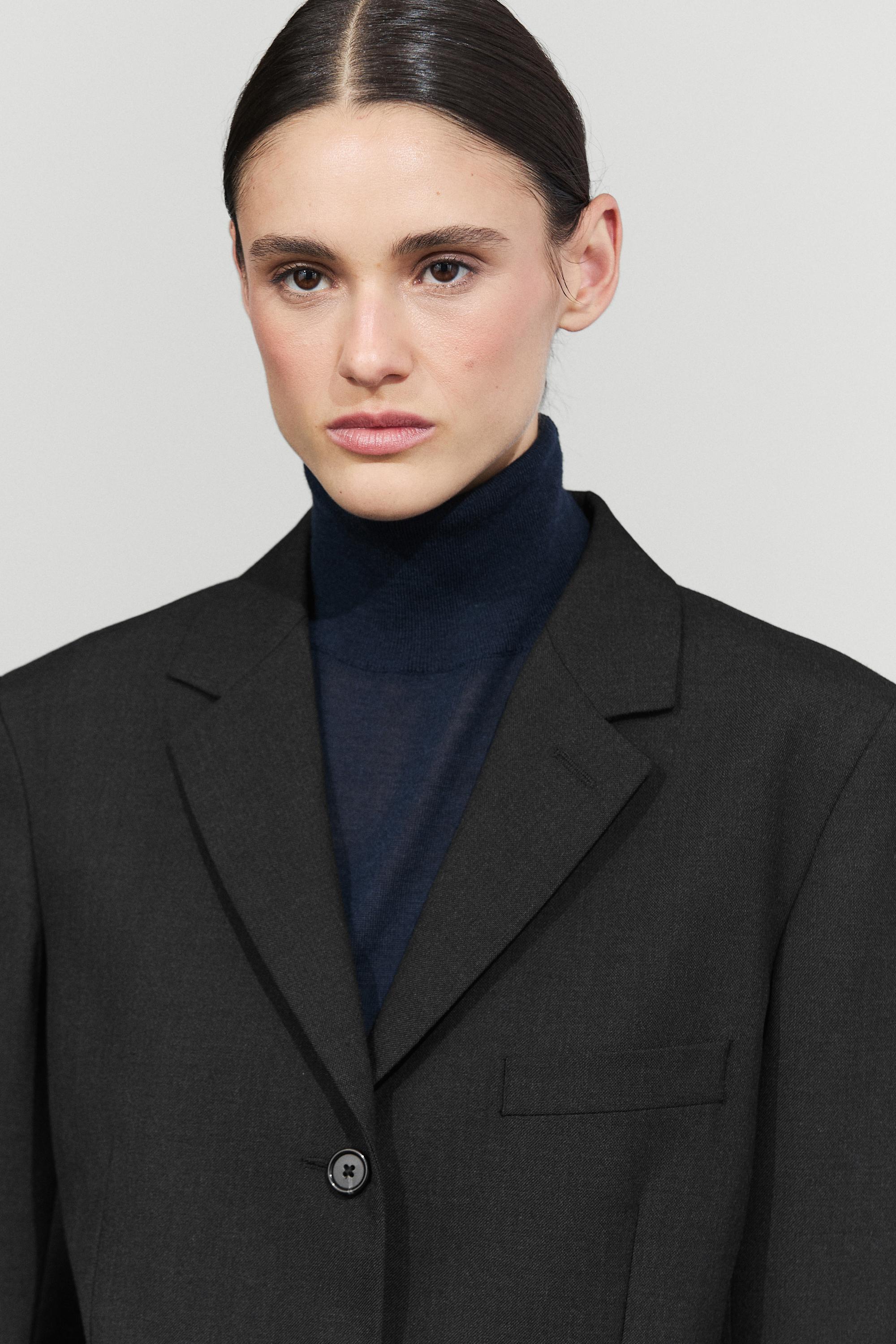 Wool blend turtleneck knit sweater - NAVY BLUE