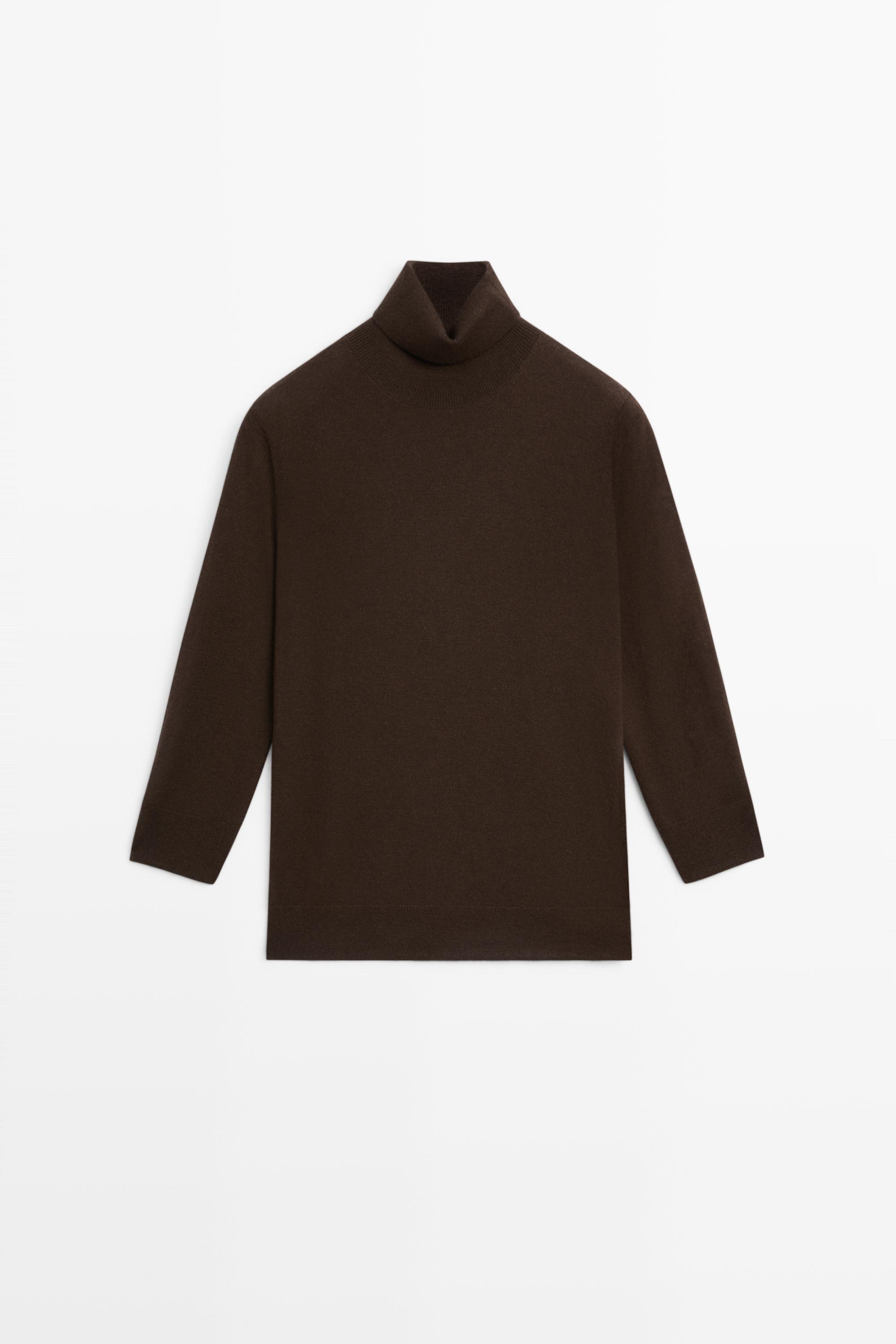Wool blend turtleneck knit sweater - Chocolate