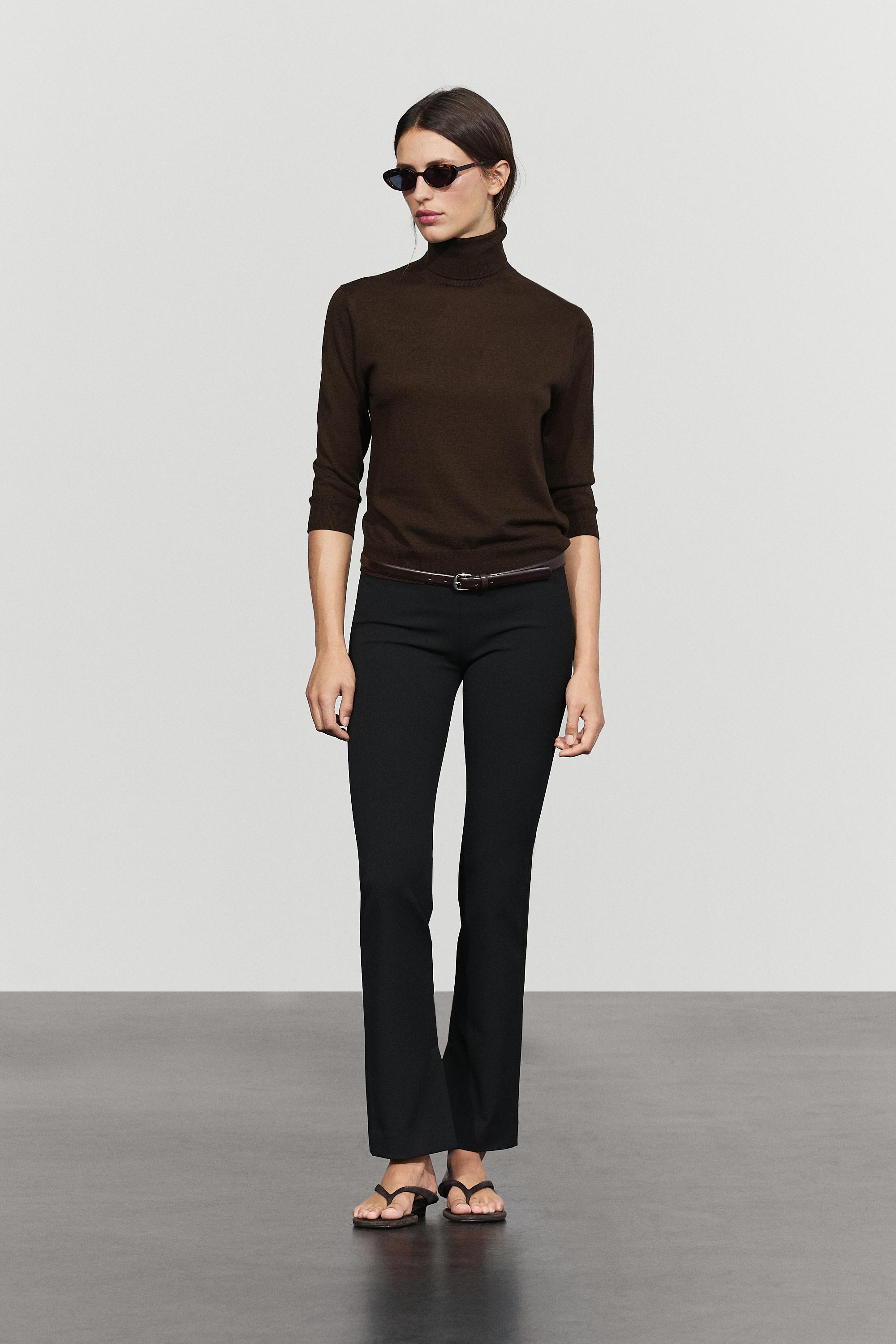 Wool blend turtleneck knit sweater - Chocolate