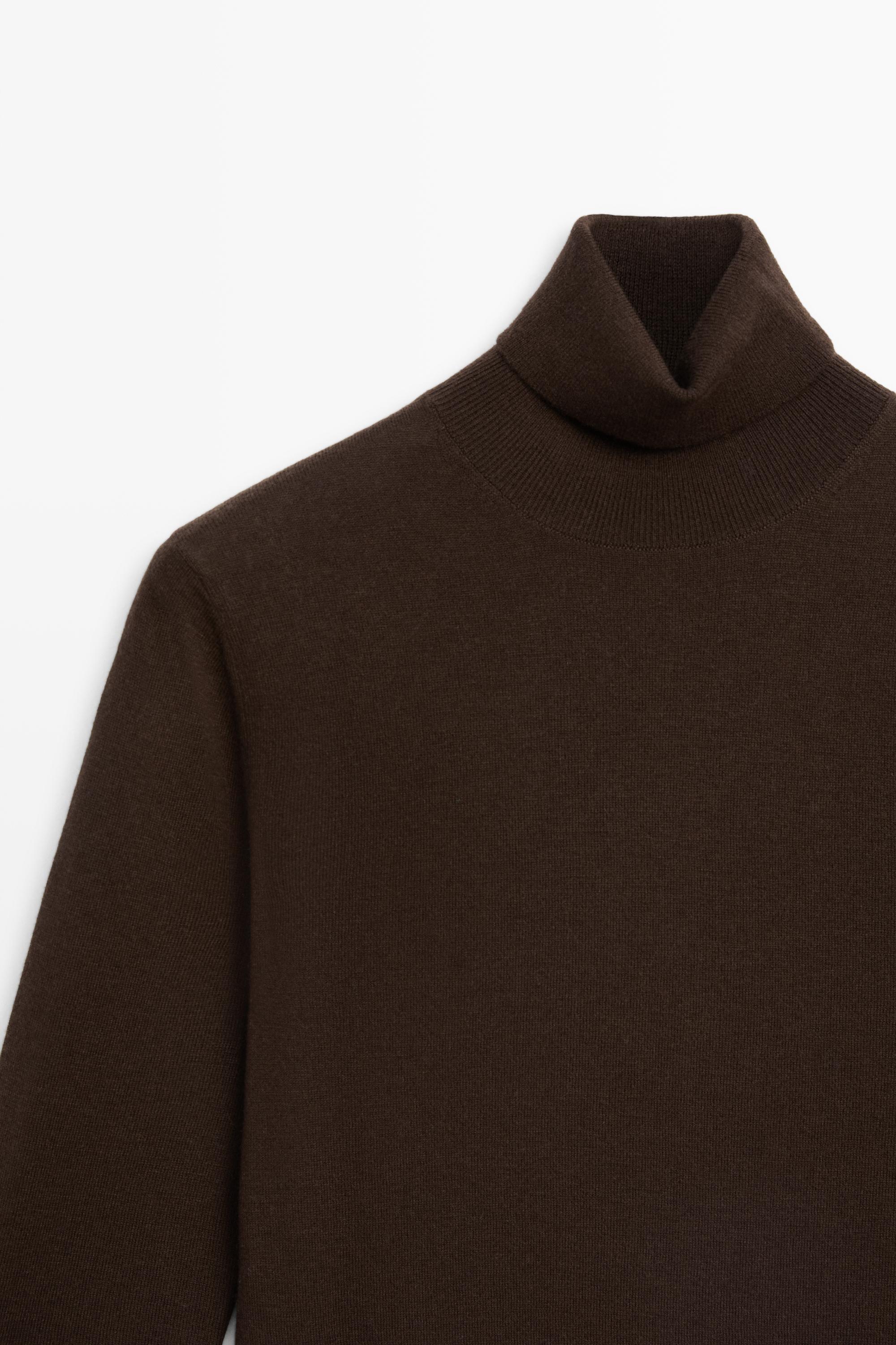 Wool blend turtleneck knit sweater - Chocolate