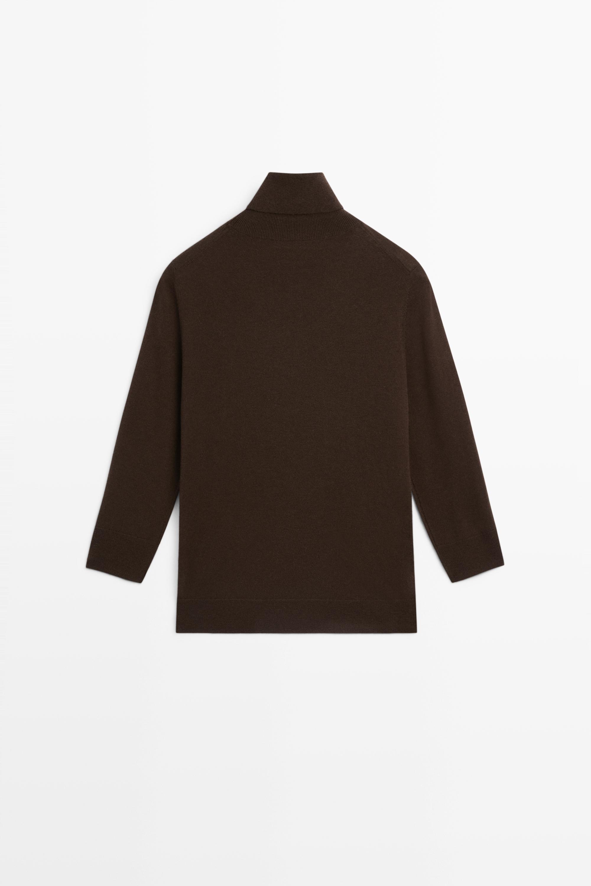 Wool blend turtleneck knit sweater - Chocolate