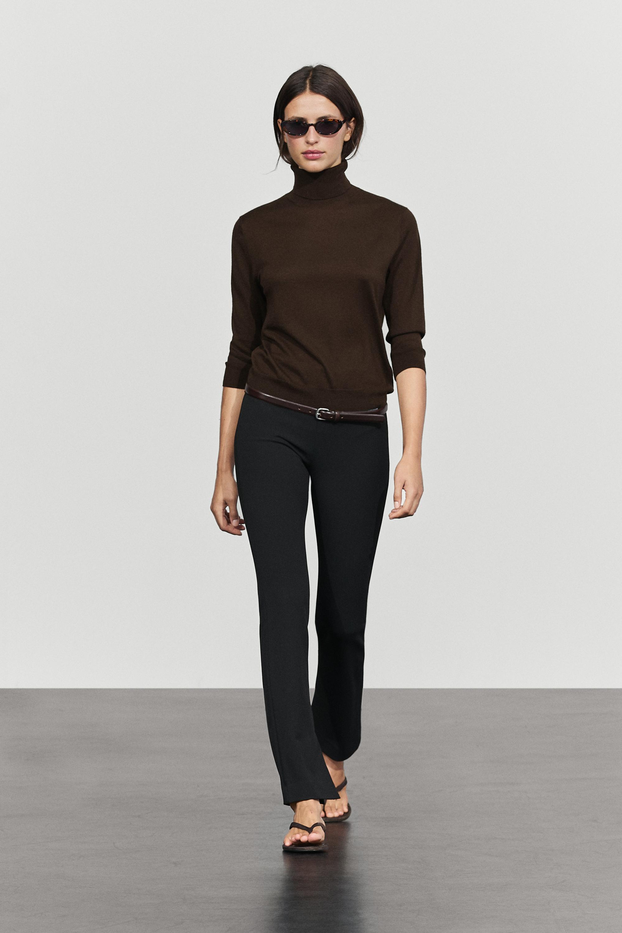 Wool blend turtleneck knit sweater - Chocolate
