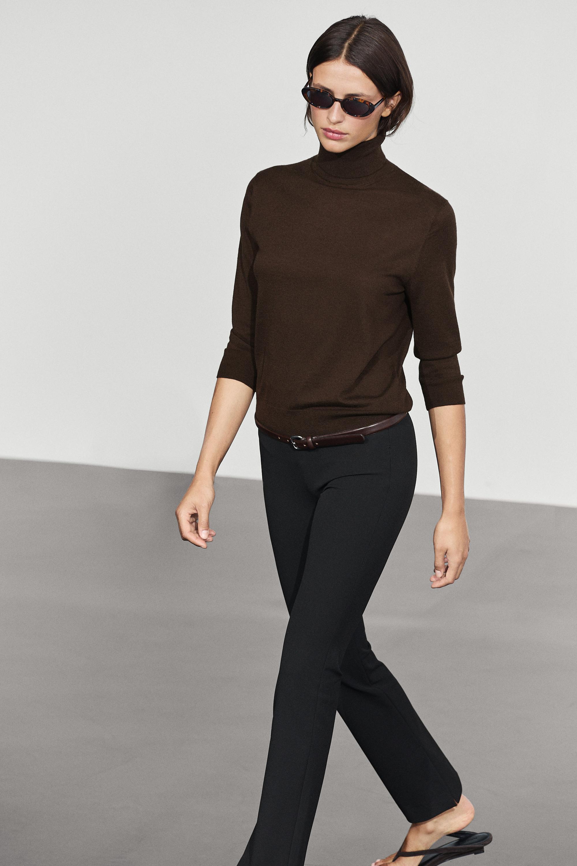 Wool blend turtleneck knit sweater - Chocolate