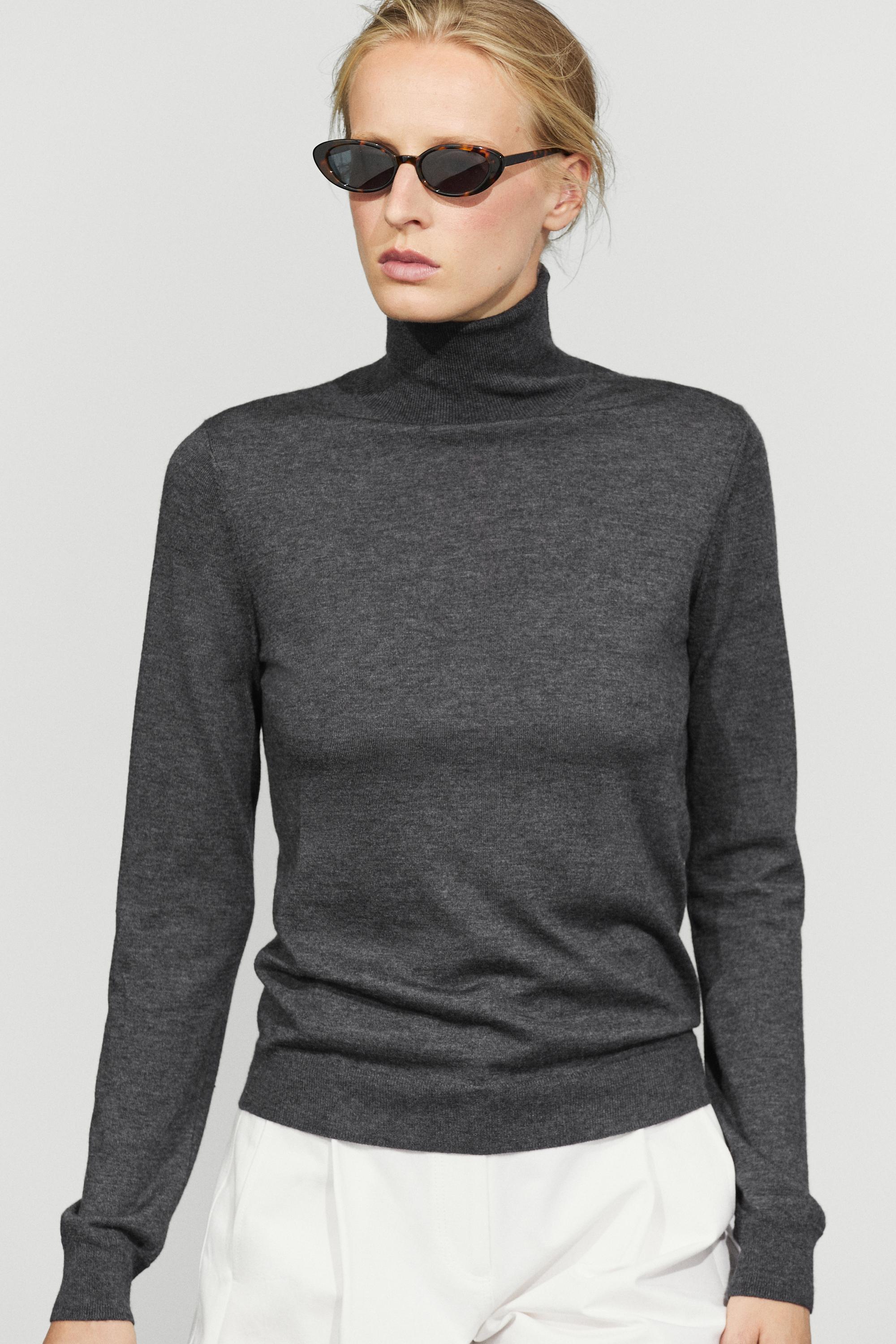 Wool-blend turtleneck knit sweater - GREY