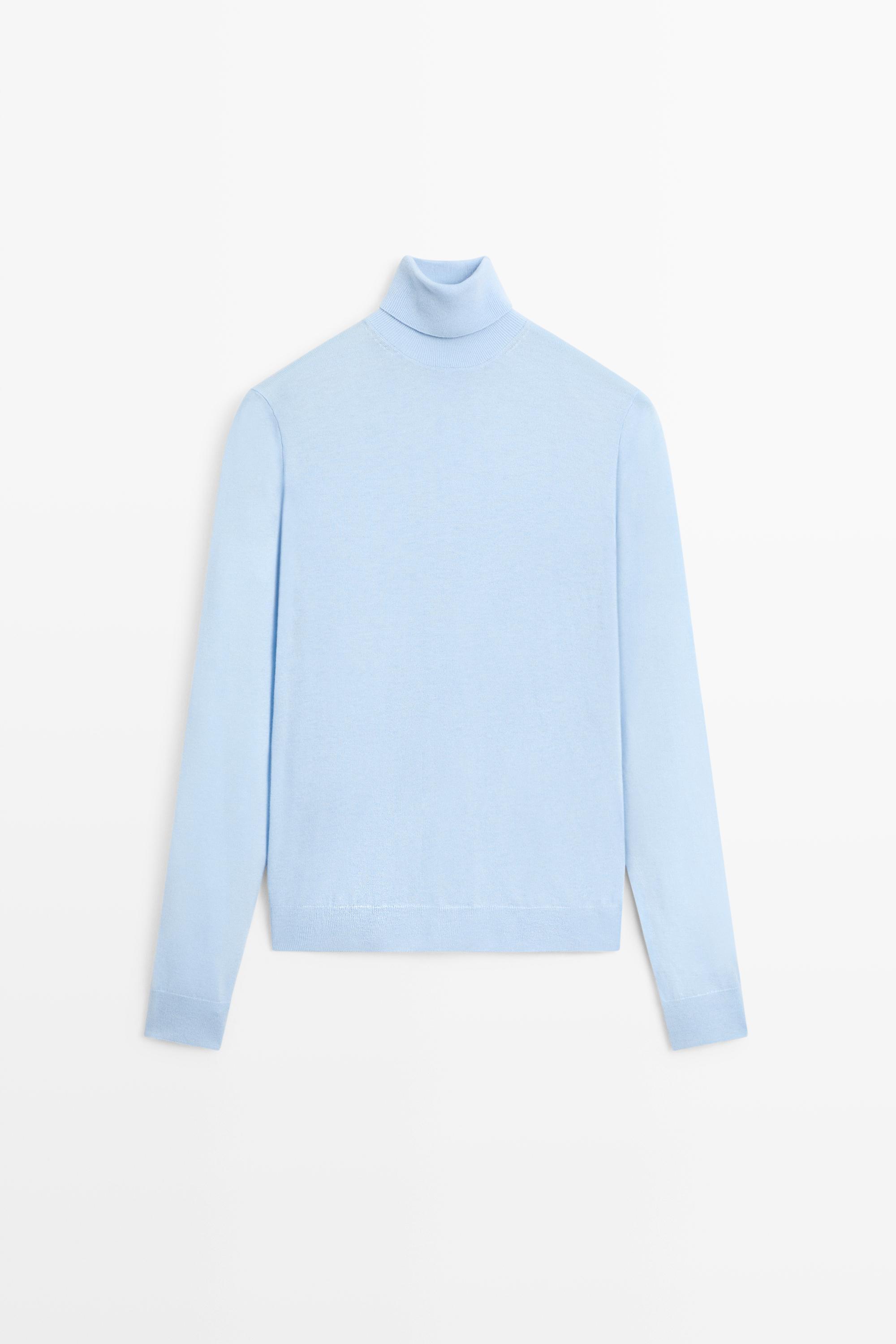 Wool-blend turtleneck knit sweater - SKY BLUE