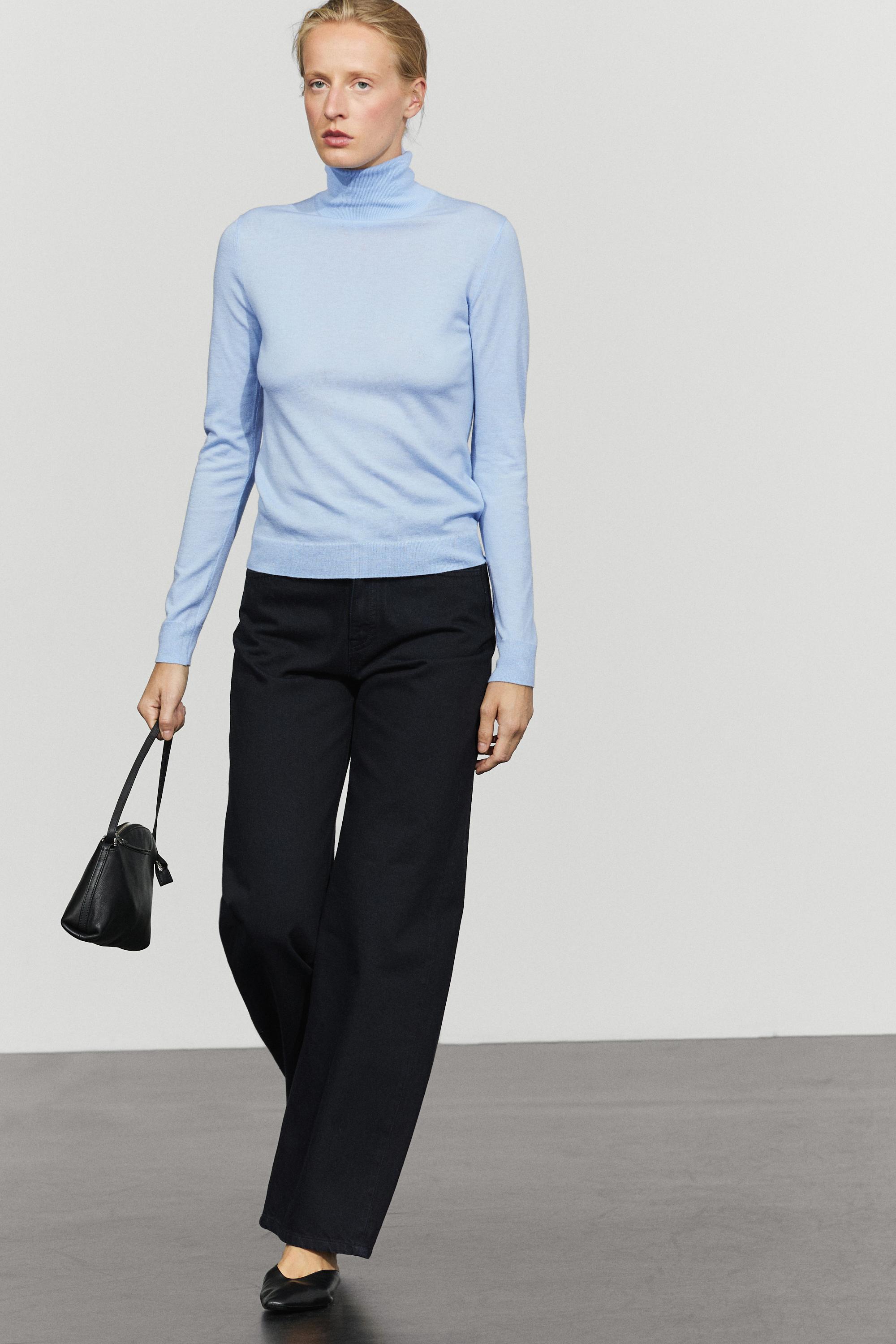 Wool-blend turtleneck knit sweater - SKY BLUE