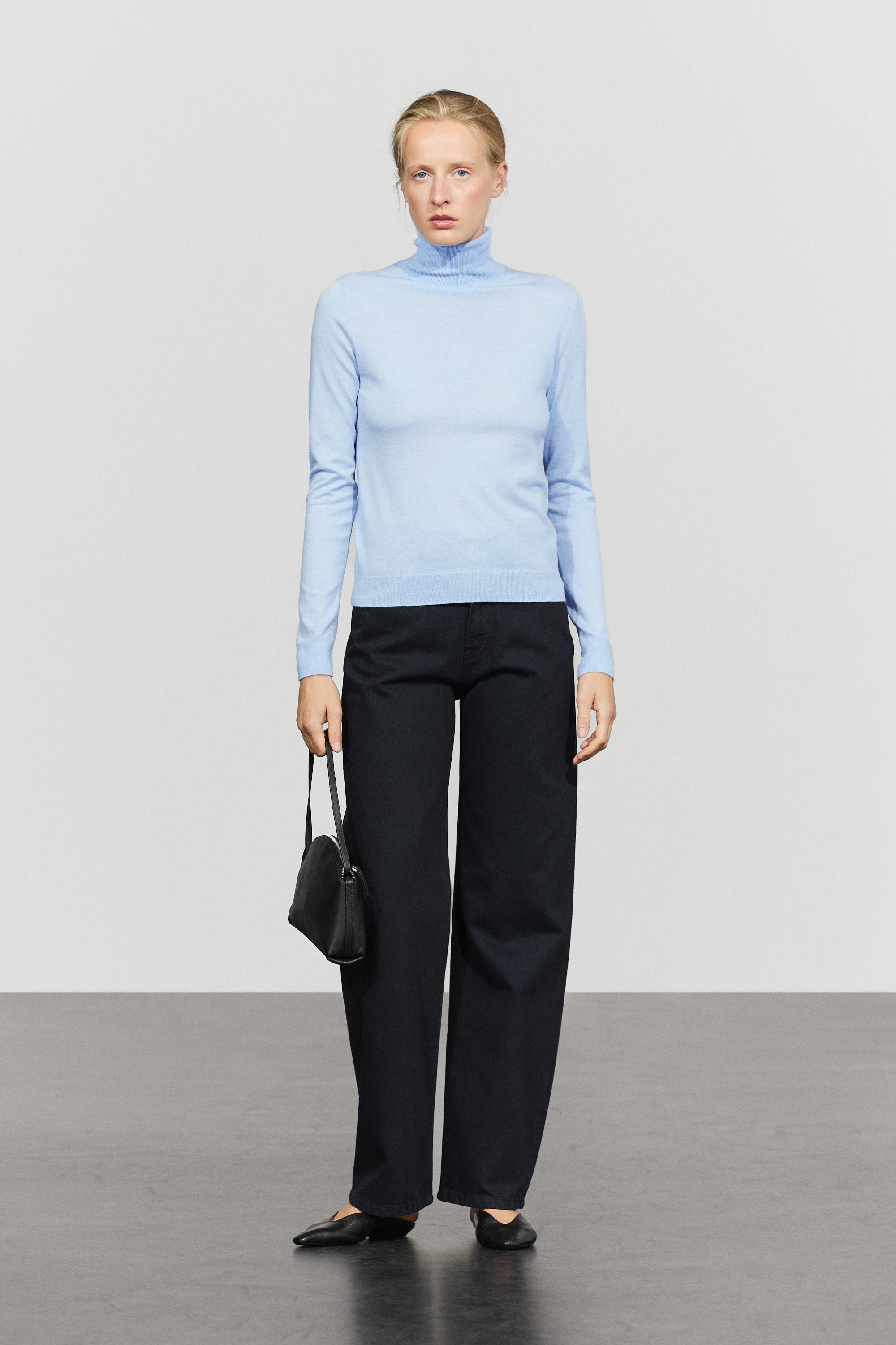 Wool-blend turtleneck knit sweater - SKY BLUE