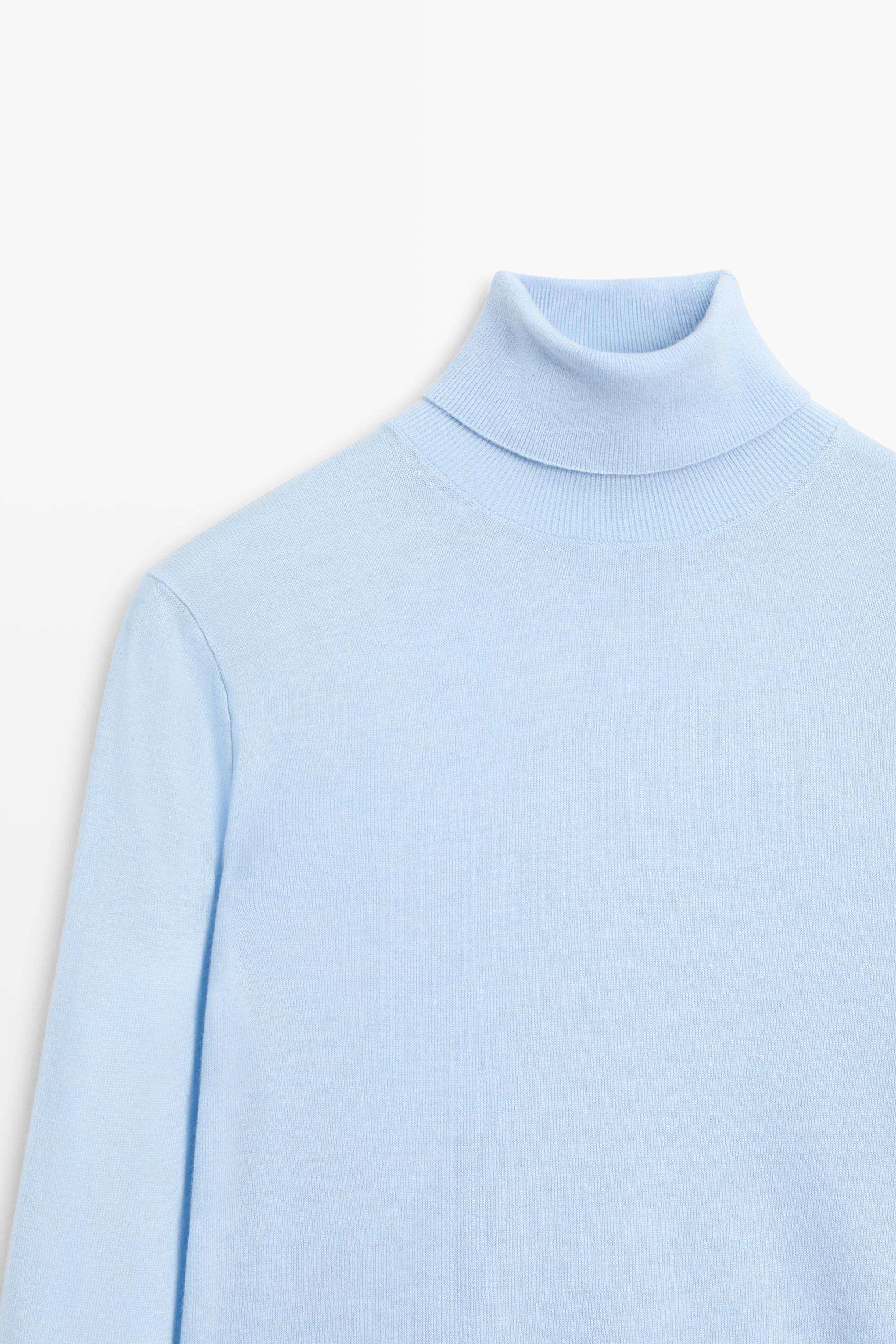 Wool-blend turtleneck knit sweater - SKY BLUE