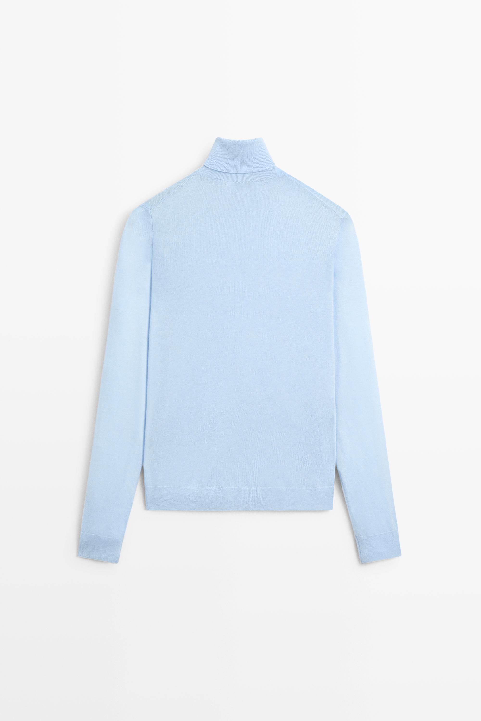 Wool-blend turtleneck knit sweater - SKY BLUE