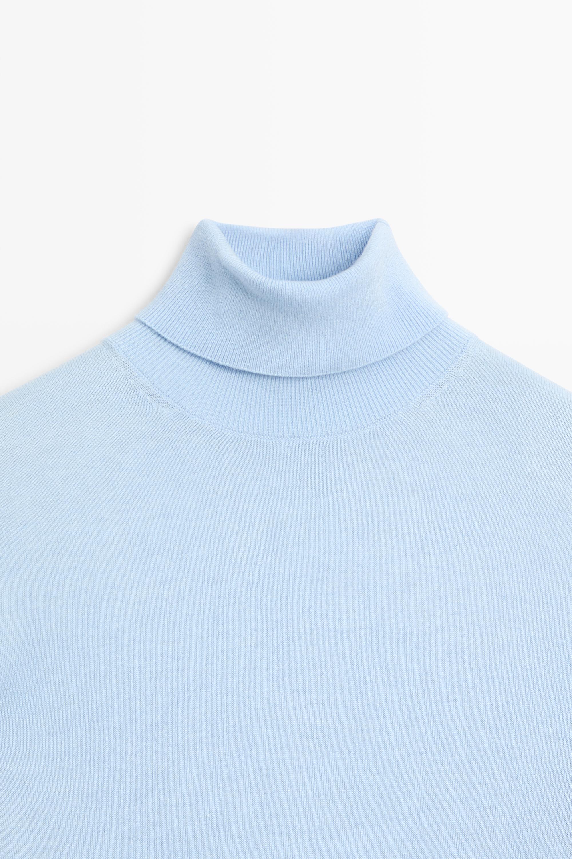 Wool-blend turtleneck knit sweater - SKY BLUE