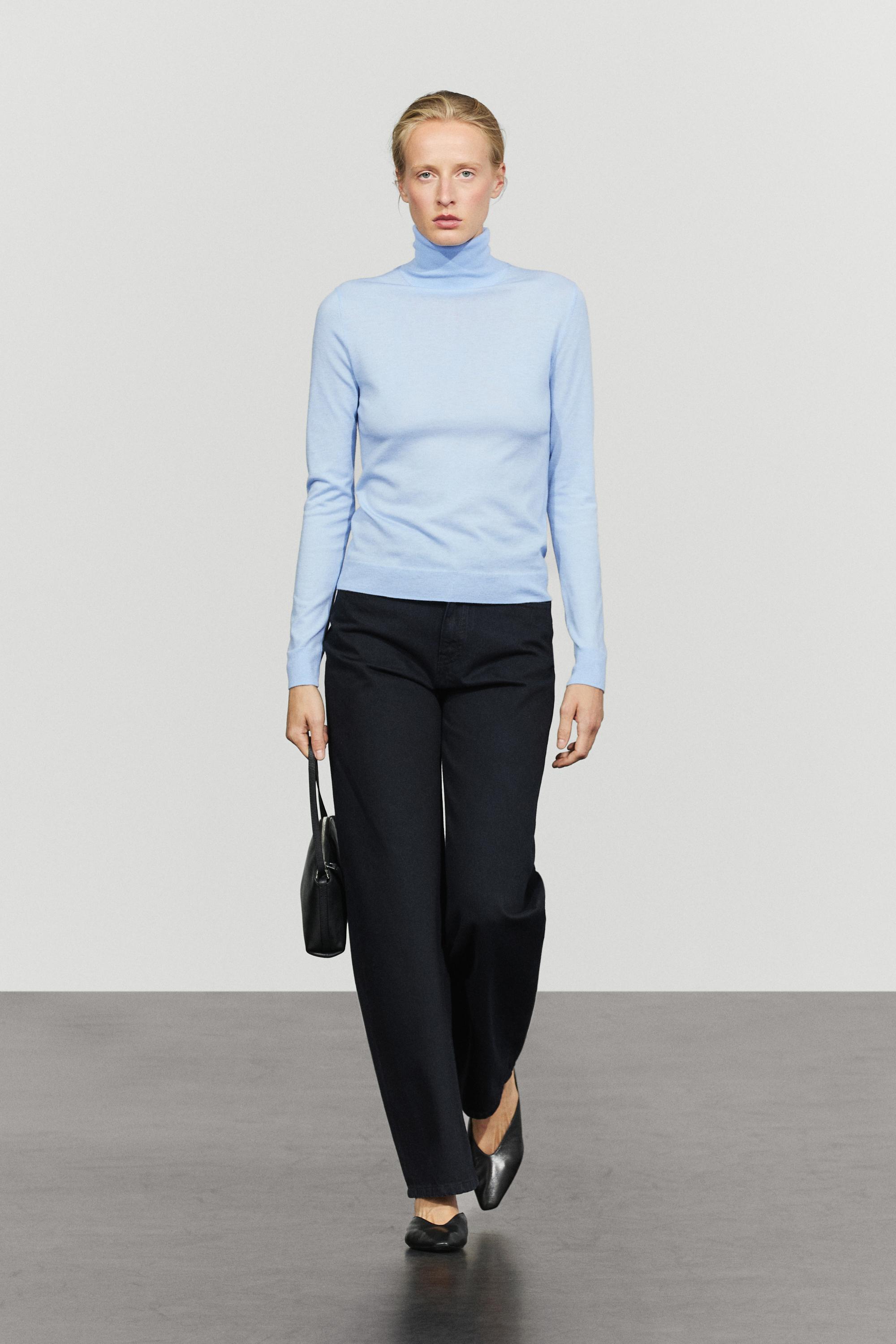 Wool-blend turtleneck knit sweater - SKY BLUE