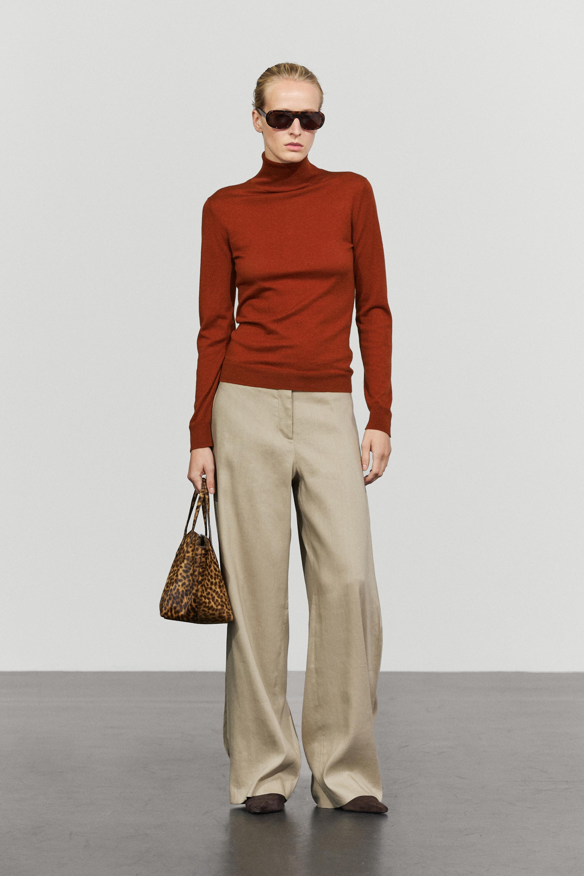 Wool-blend turtleneck knit sweater - COPPER