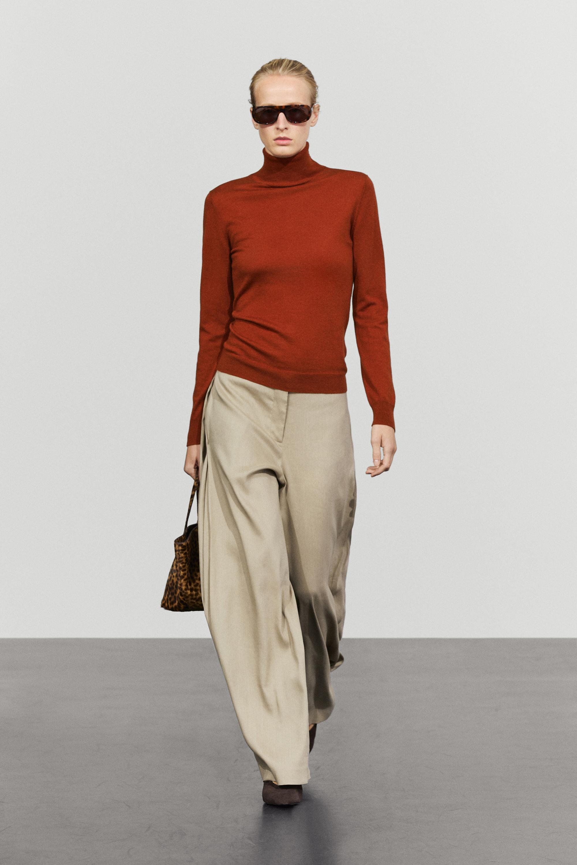 Wool-blend turtleneck knit sweater - COPPER