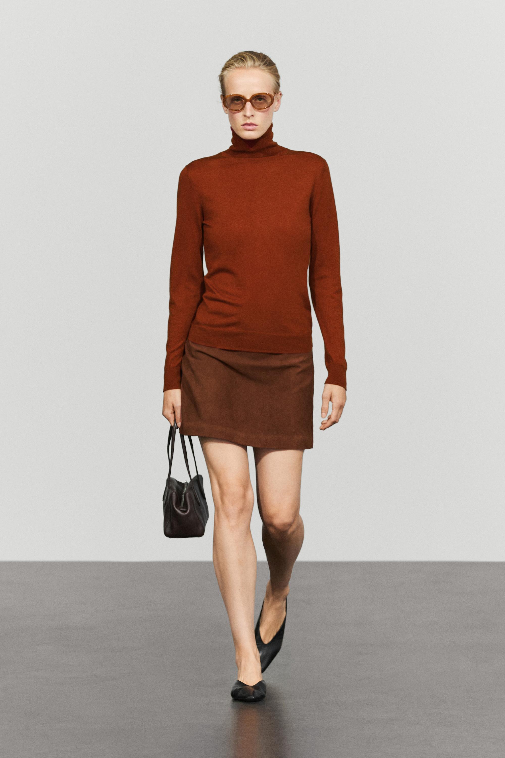 Wool-blend turtleneck knit sweater - COPPER