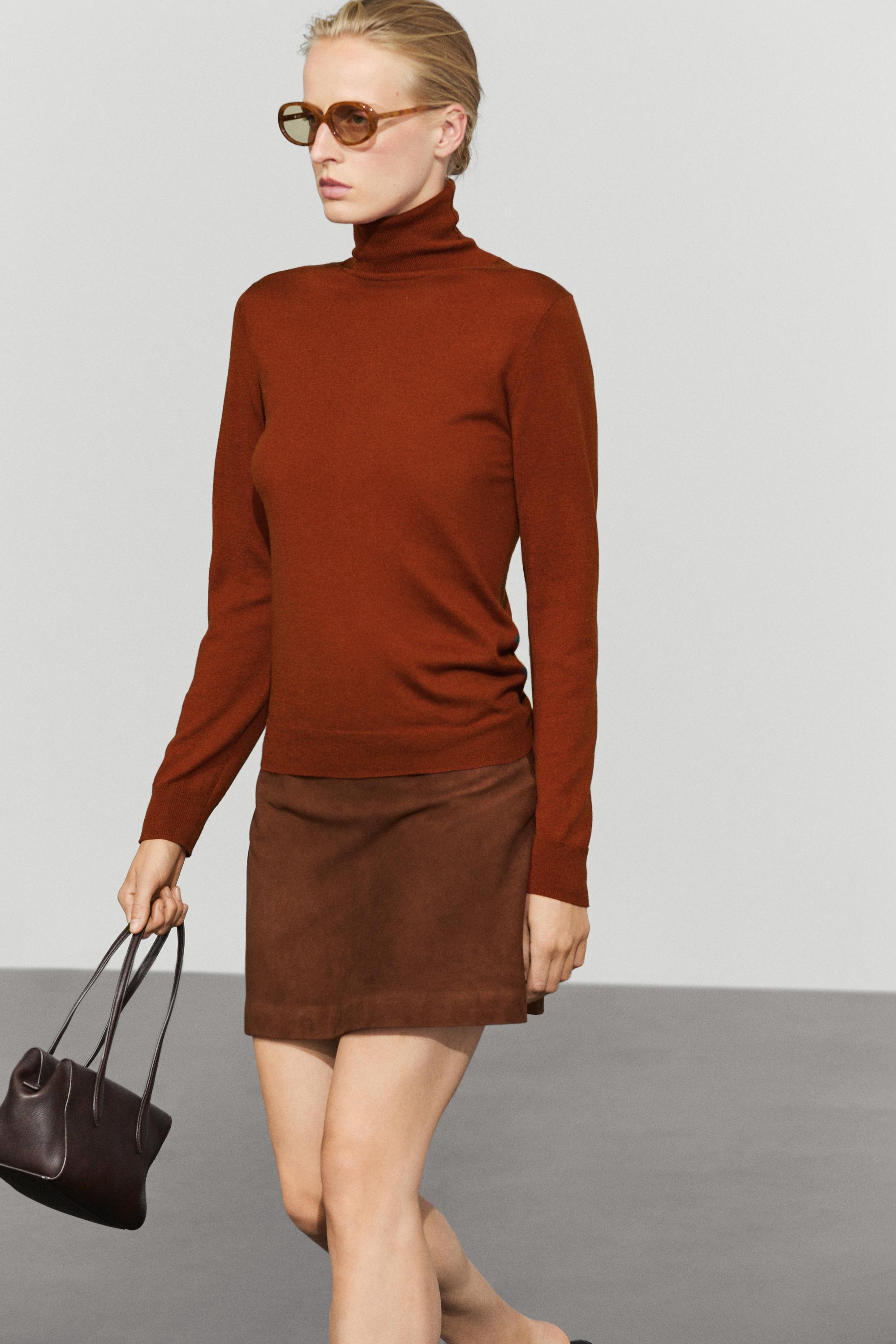 Wool-blend turtleneck knit sweater - COPPER