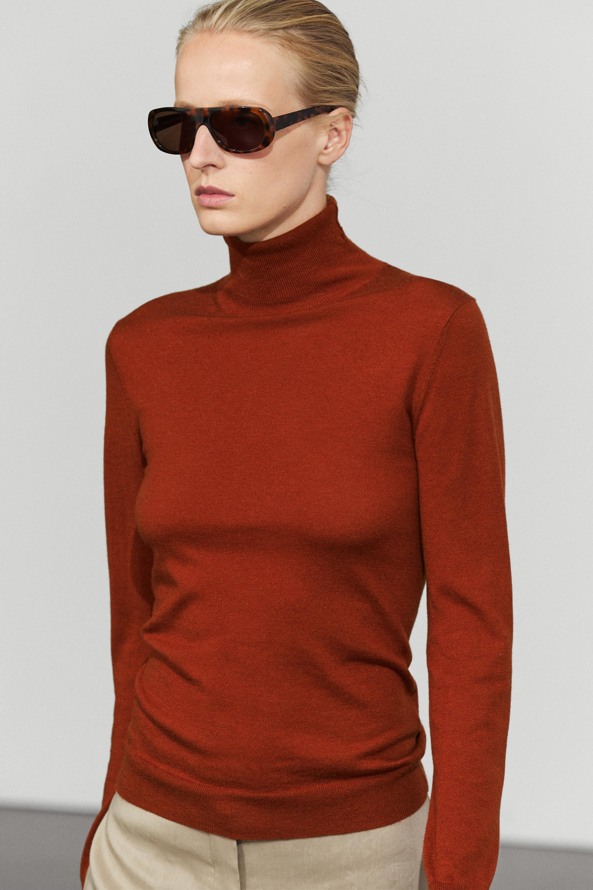 Wool-blend turtleneck knit sweater - COPPER