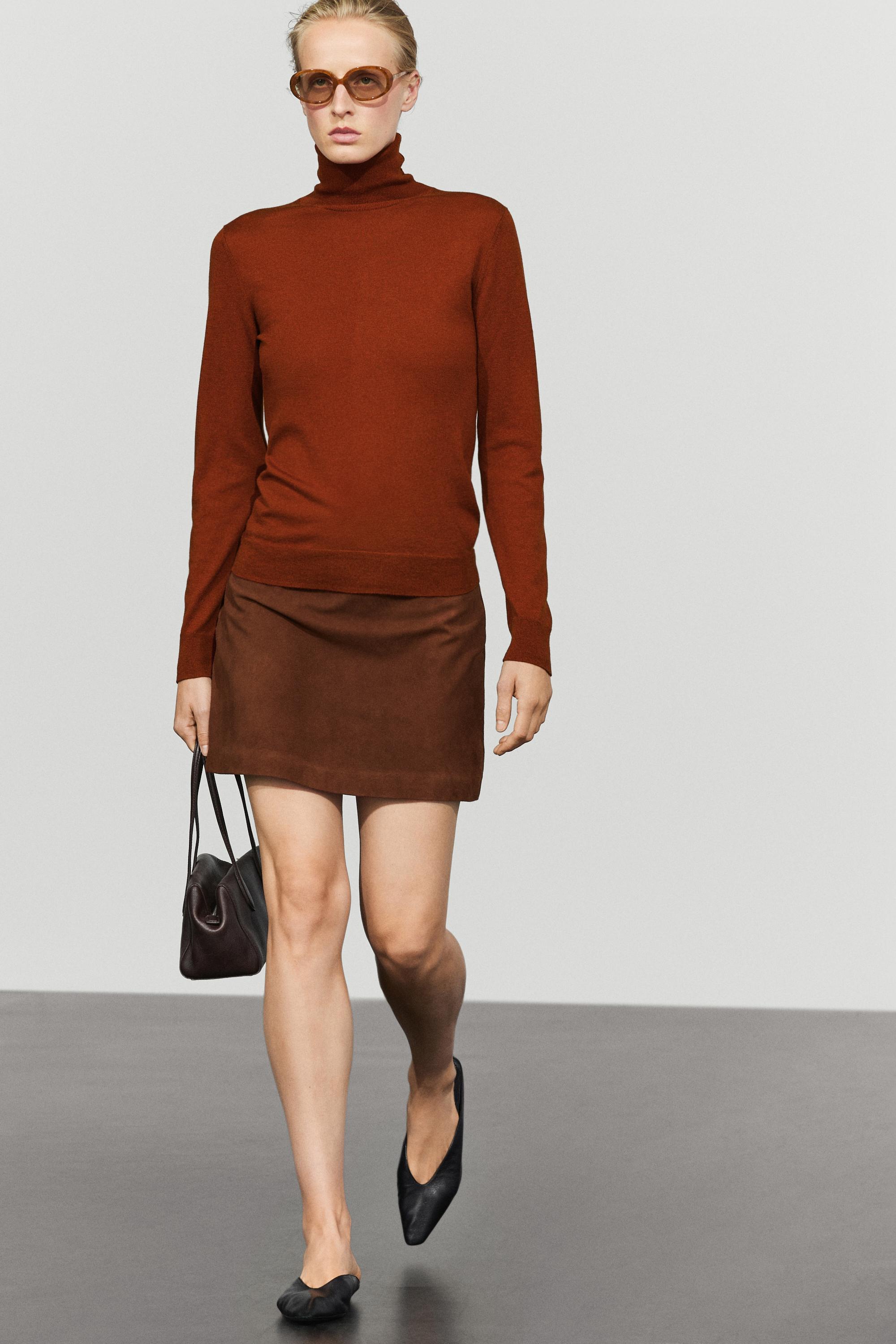 Wool-blend turtleneck knit sweater - COPPER