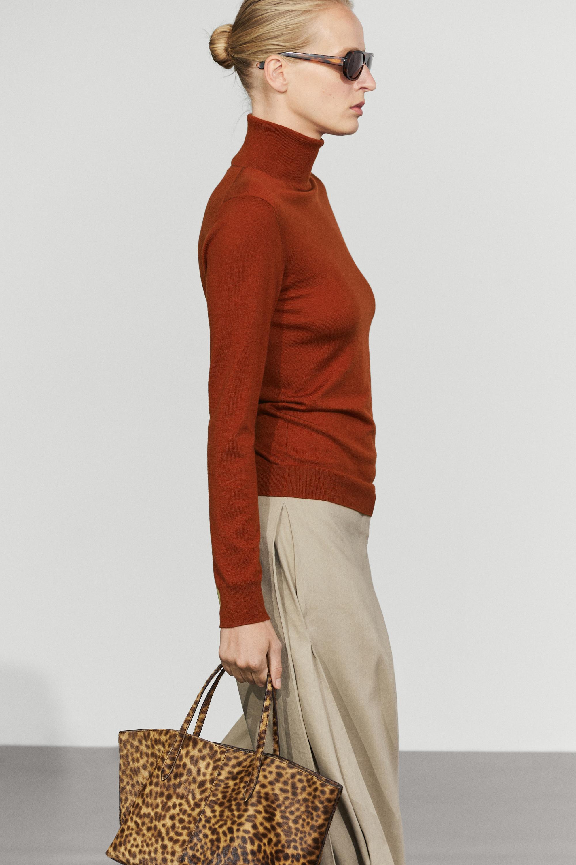 Wool-blend turtleneck knit sweater - COPPER