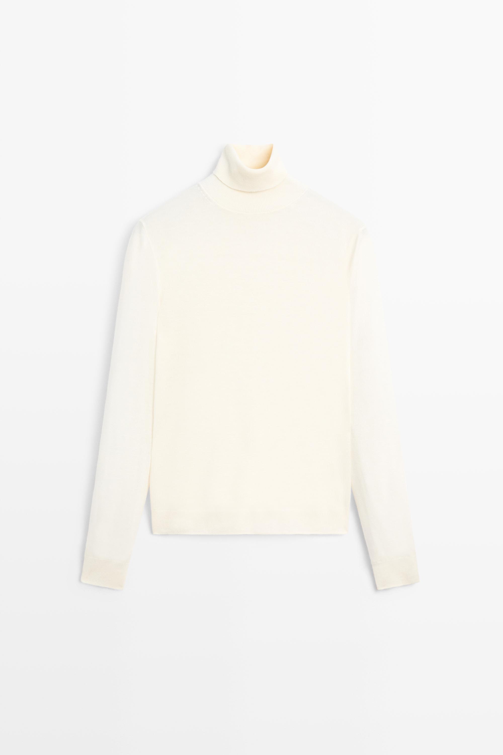 Wool-blend turtleneck knit sweater - CREAM