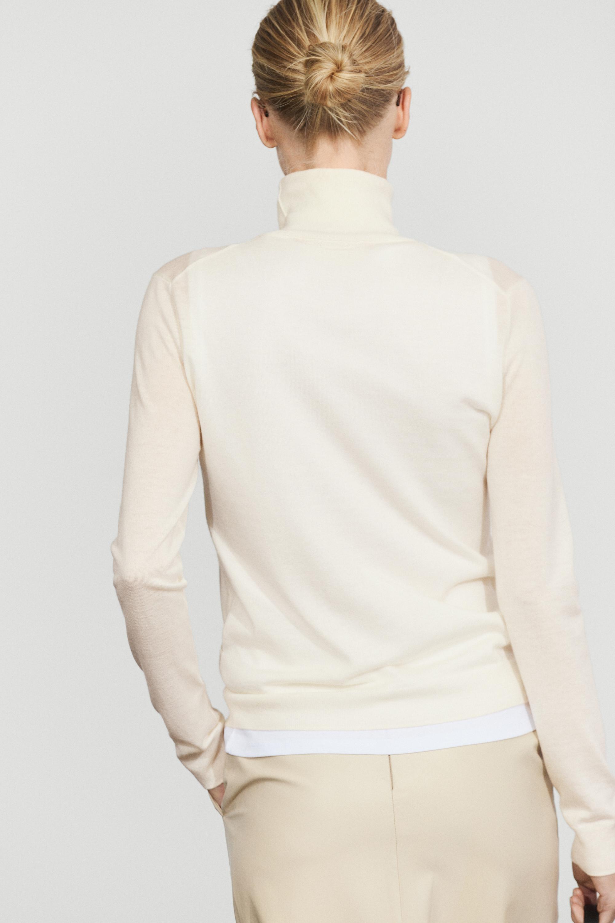 Wool-blend turtleneck knit sweater - CREAM