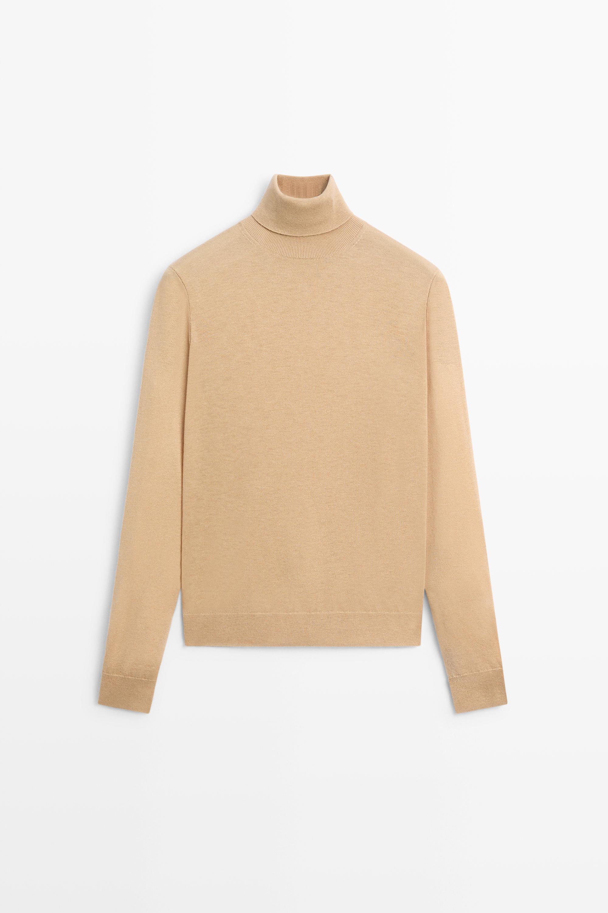 Wool-blend turtleneck knit sweater - CAMEL