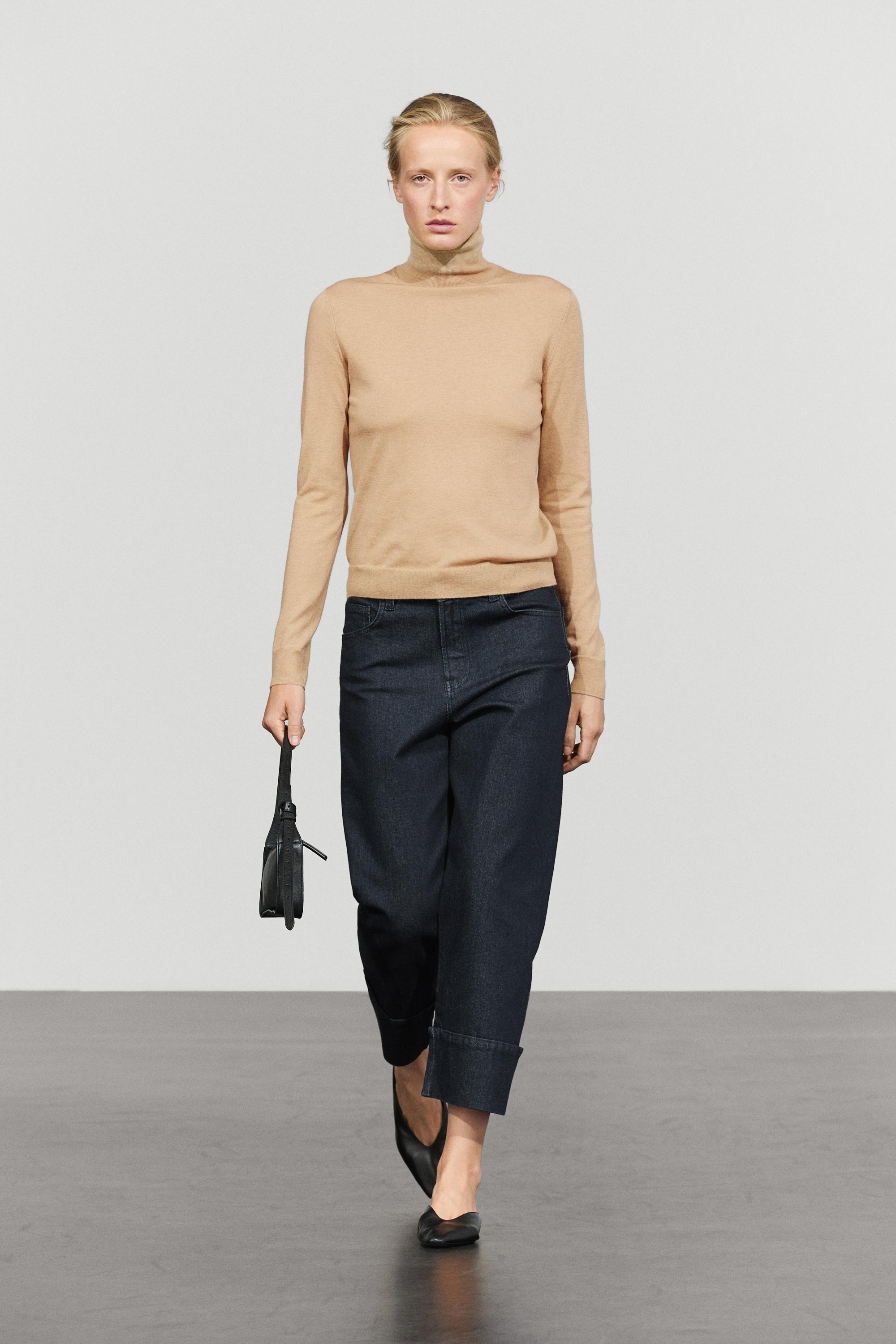 Wool-blend turtleneck knit sweater - CAMEL