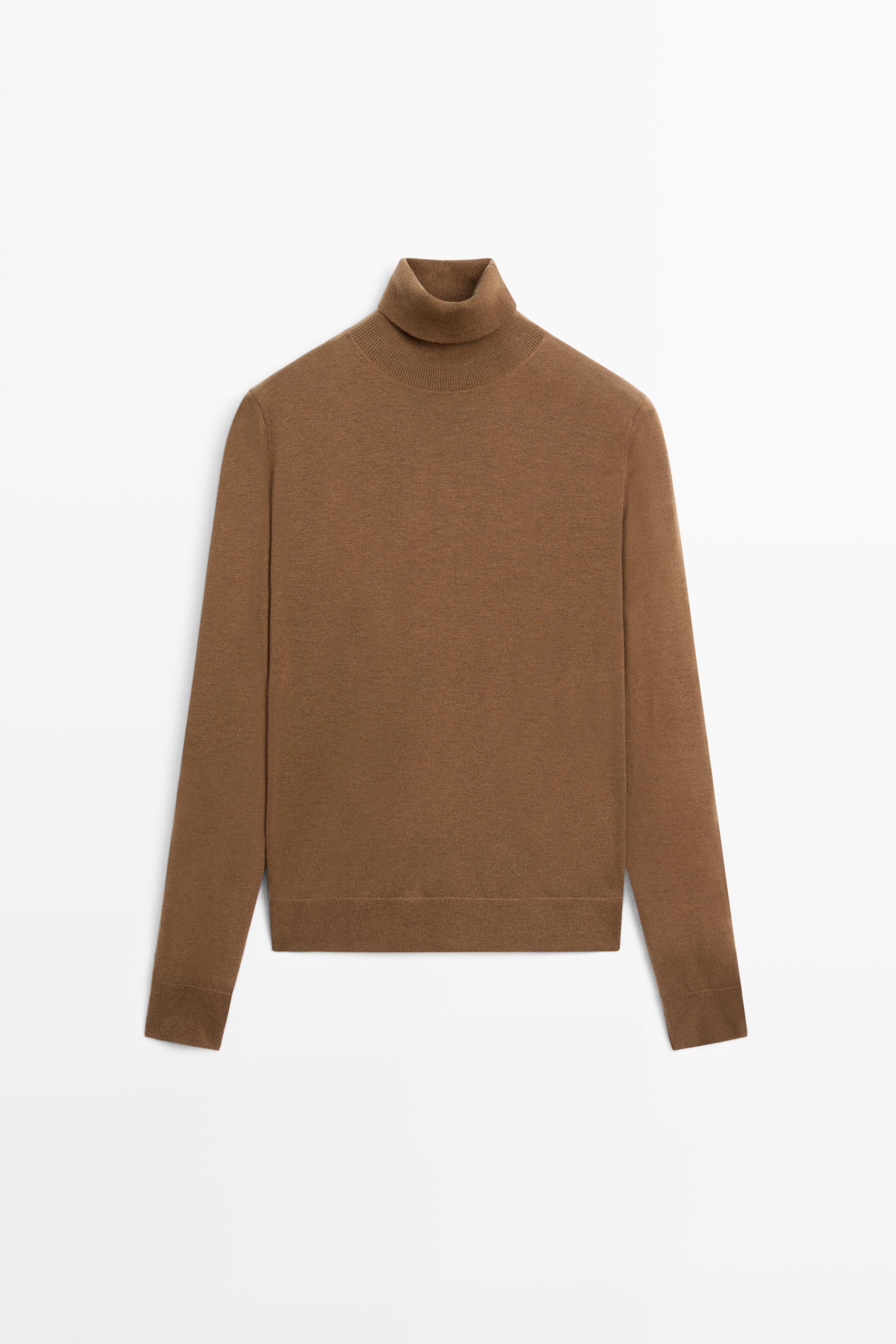 Wool-blend turtleneck knit sweater - TOFFEE